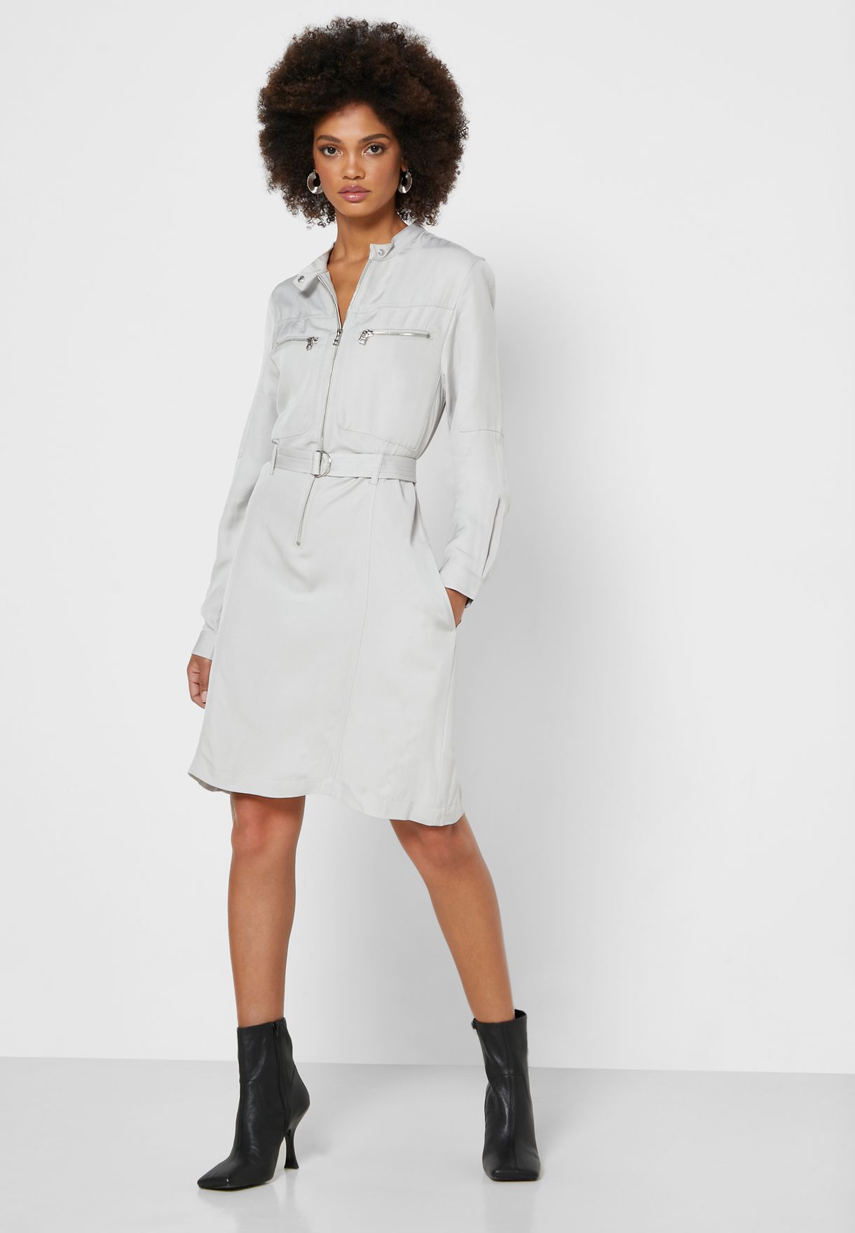 Sinni Zip Detail Belted Dress