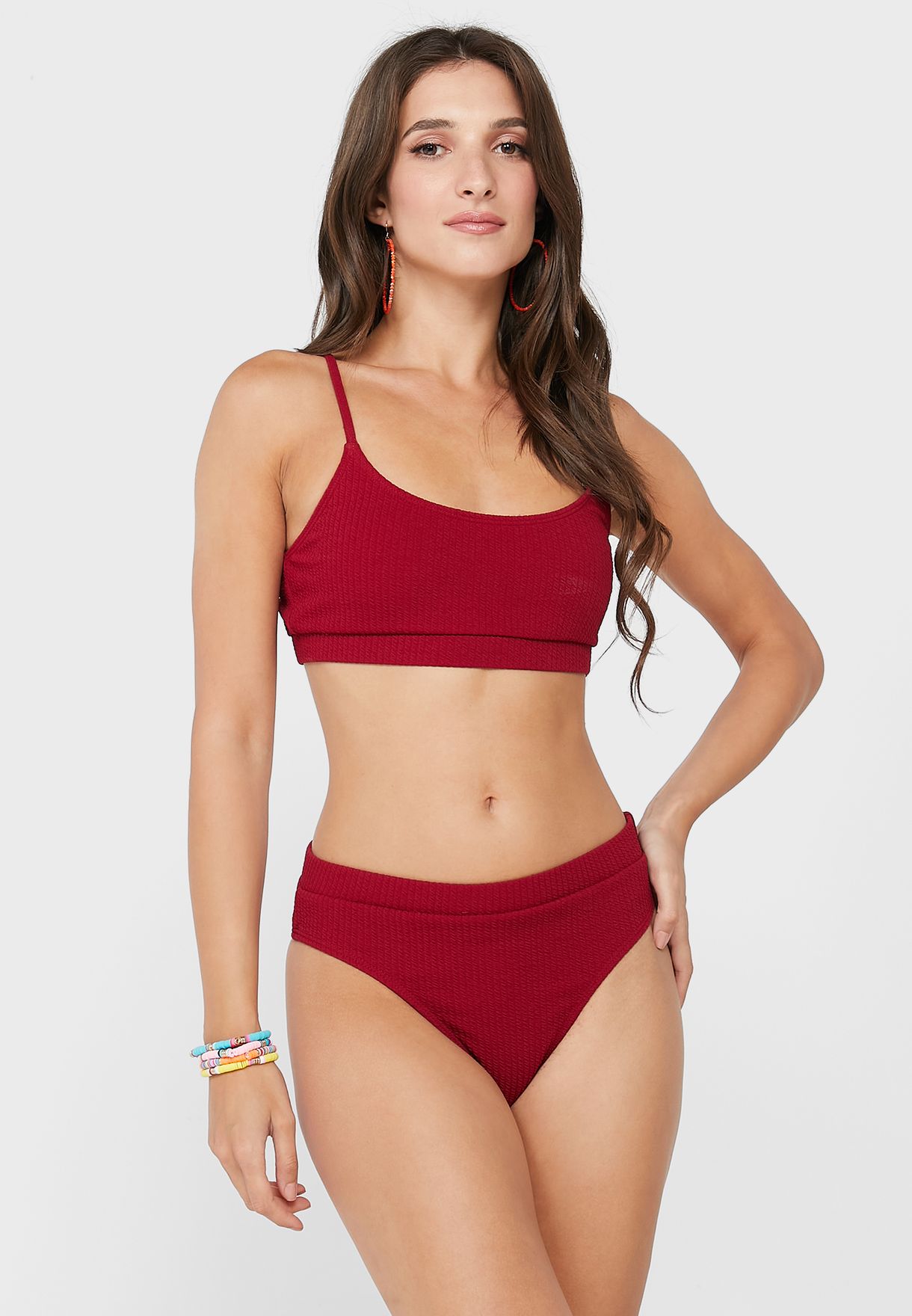 Buy Ella Red Solid High Waisted Bikini Set For Women In Riyadh, Jeddah