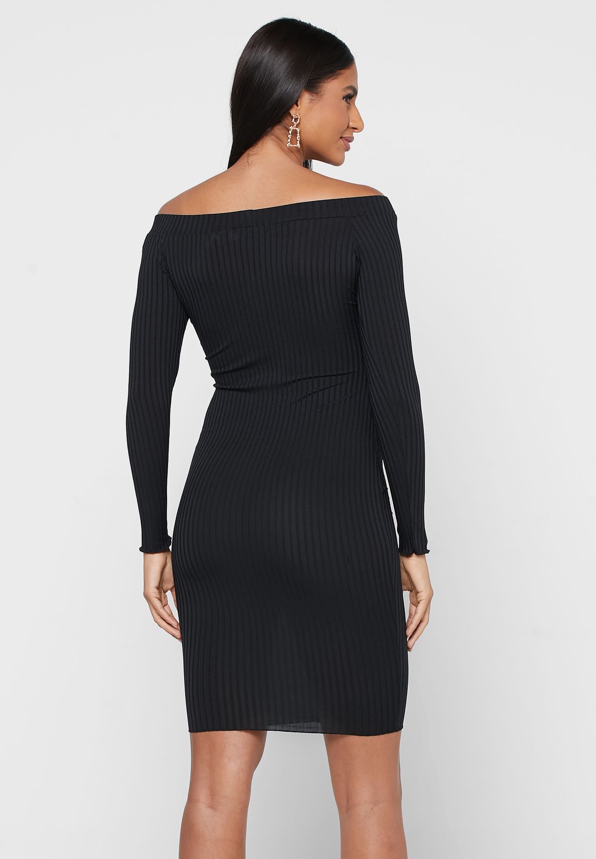 Button Detail Ribbed Dress