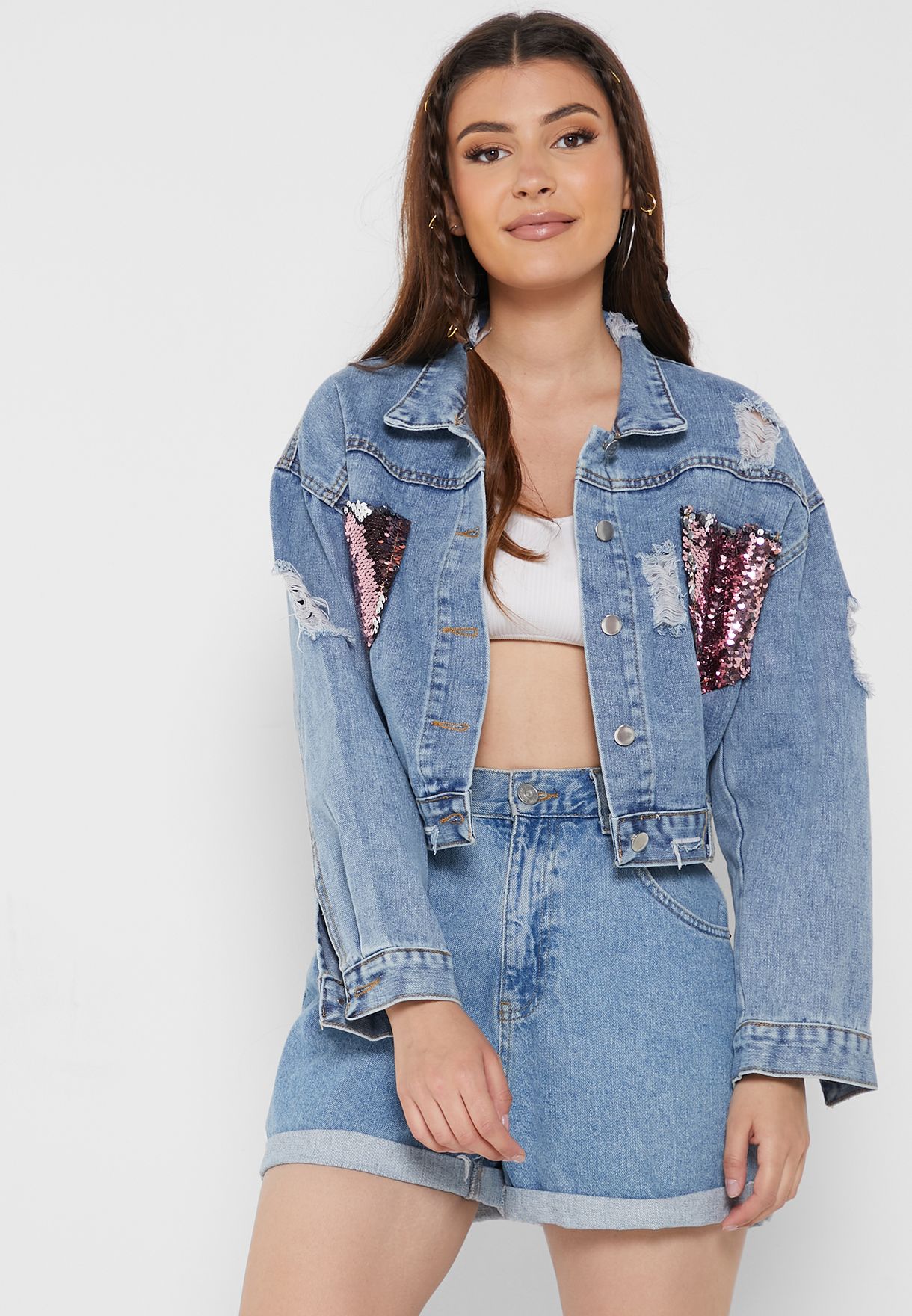 Buy Ginger Blue Sparkle Denim Jacket For Women In Dubai Abu Dhabi 5538