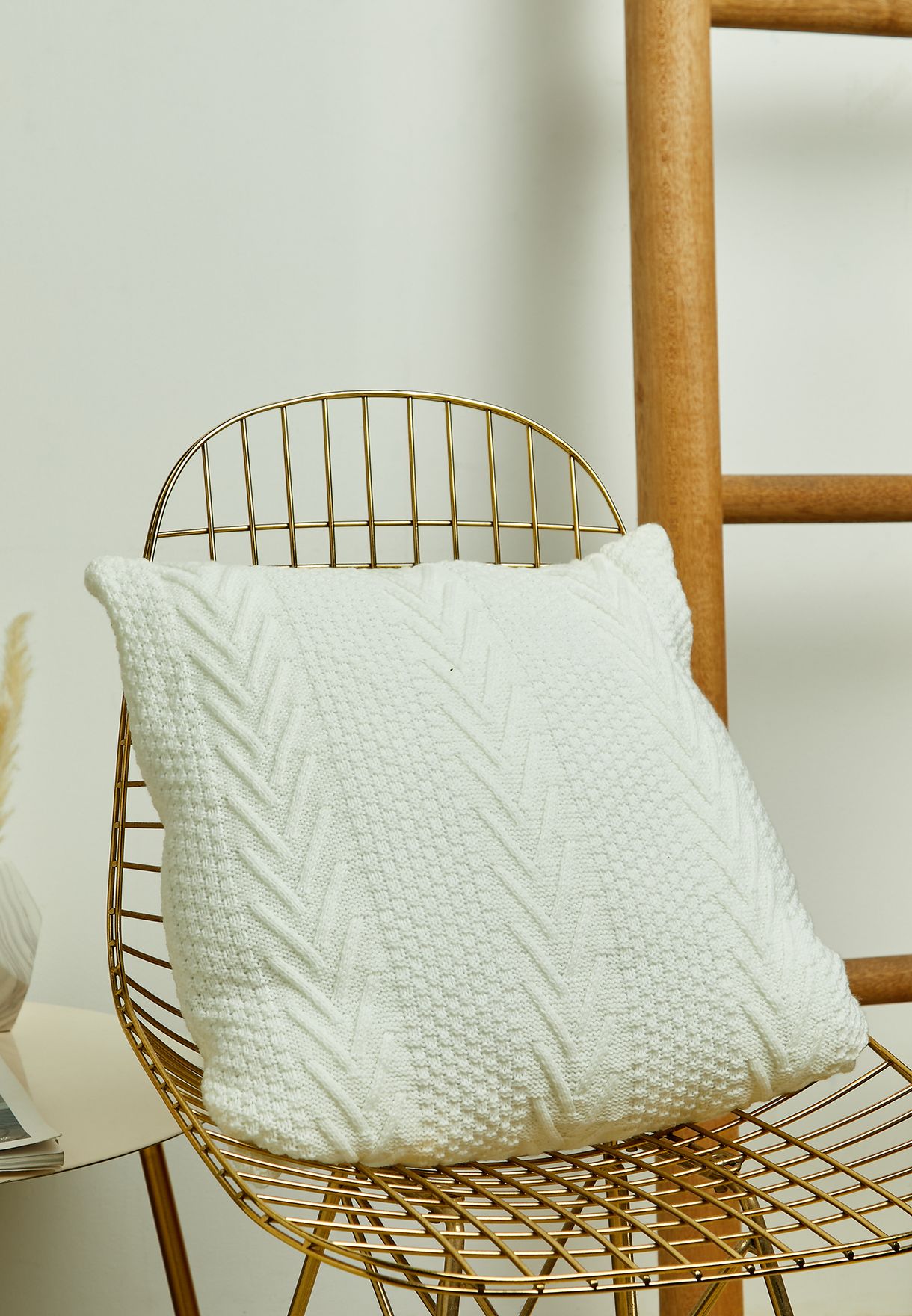 Cream Knitted Cushion With Insert 45X45Cm