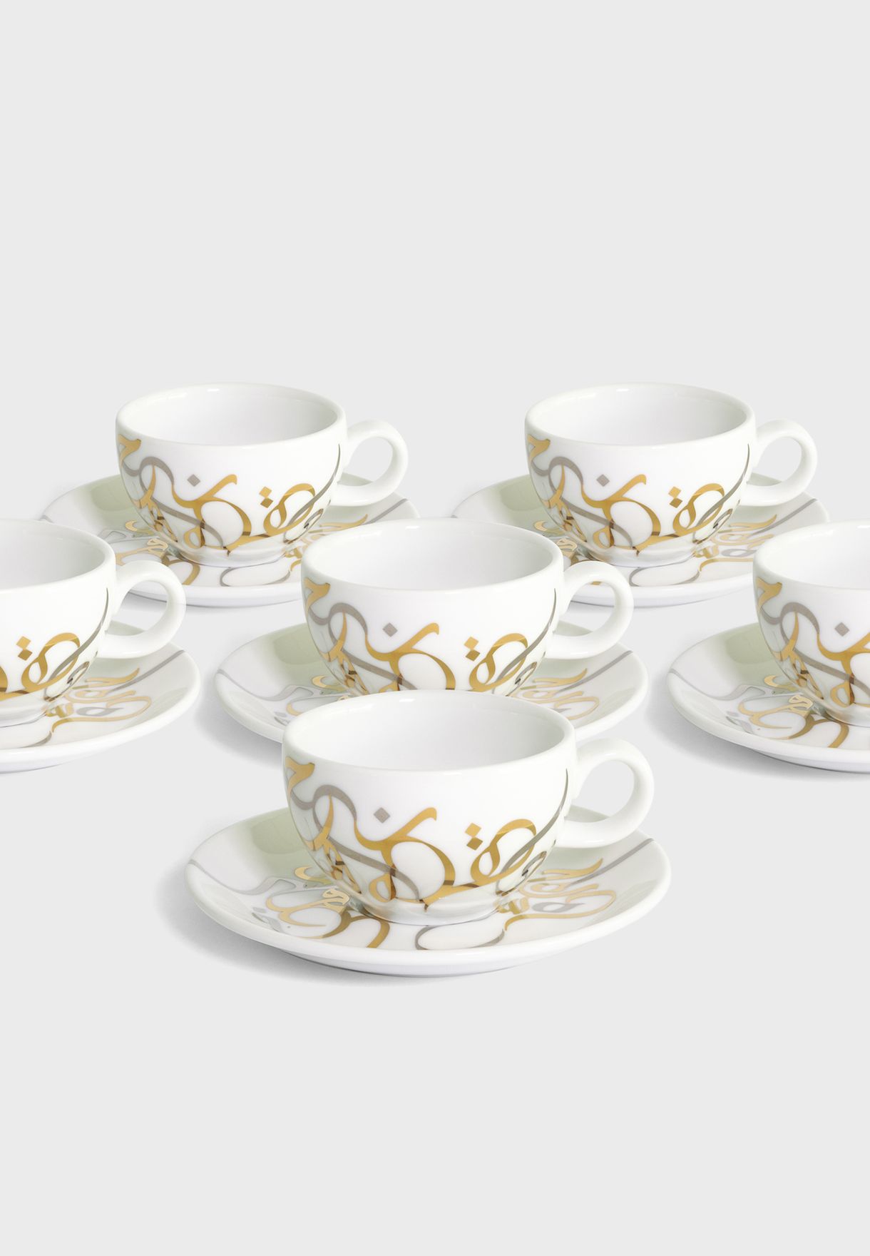 Calligraffiti Set Of 6 Tea Cups & Saucers