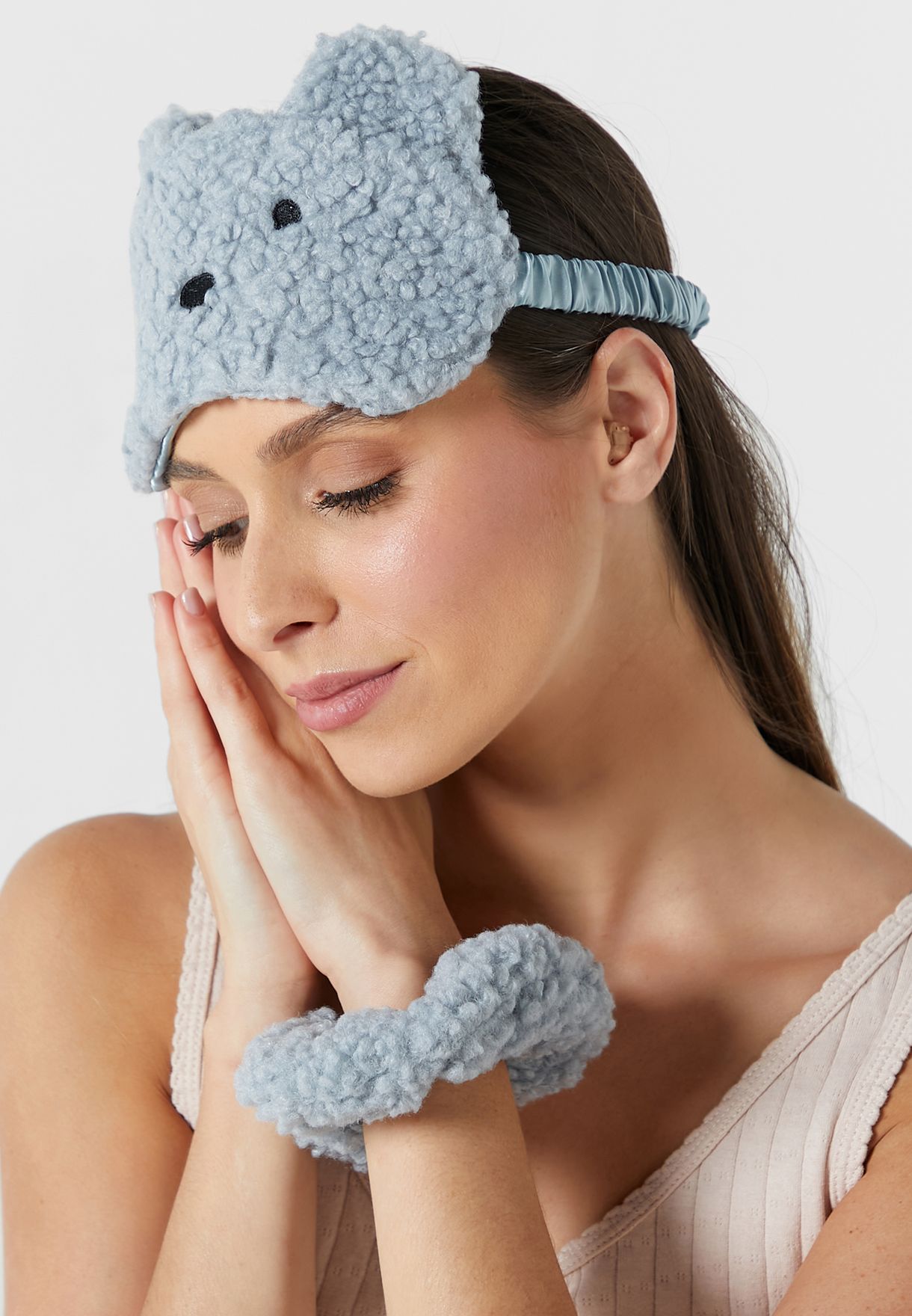 Wooly Bedroom Slippers, Eye Cover And Scrunchie Gift Set