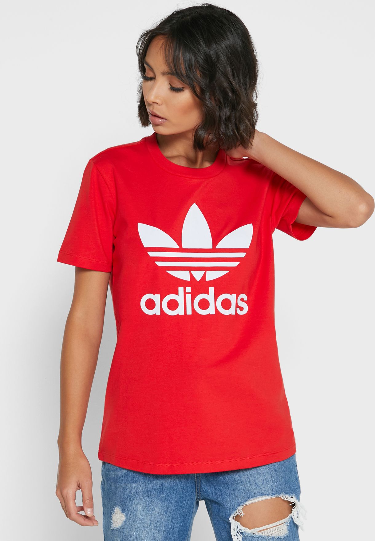 red adidas trefoil t shirt