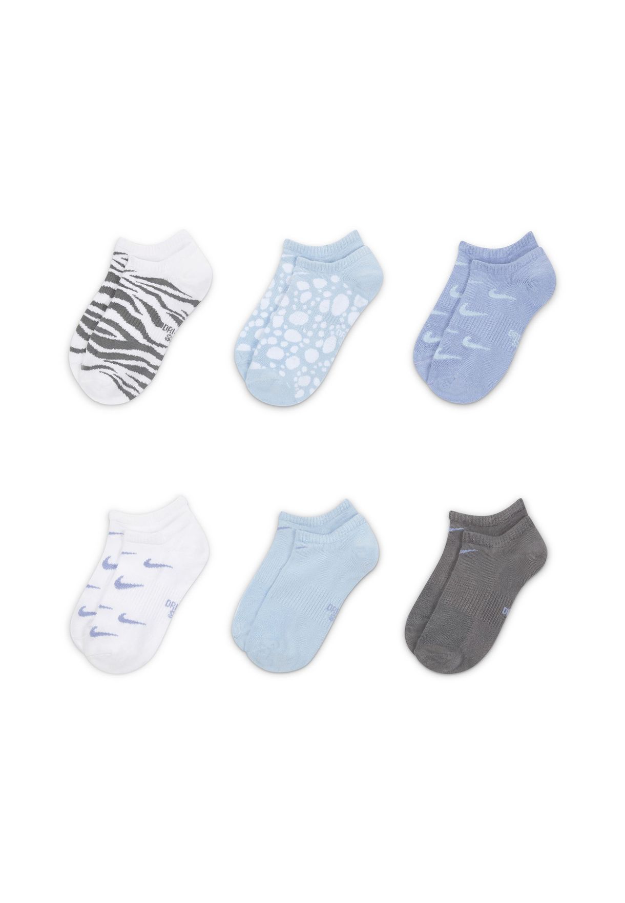 Youth 6 Pack Graphic No Show Socks