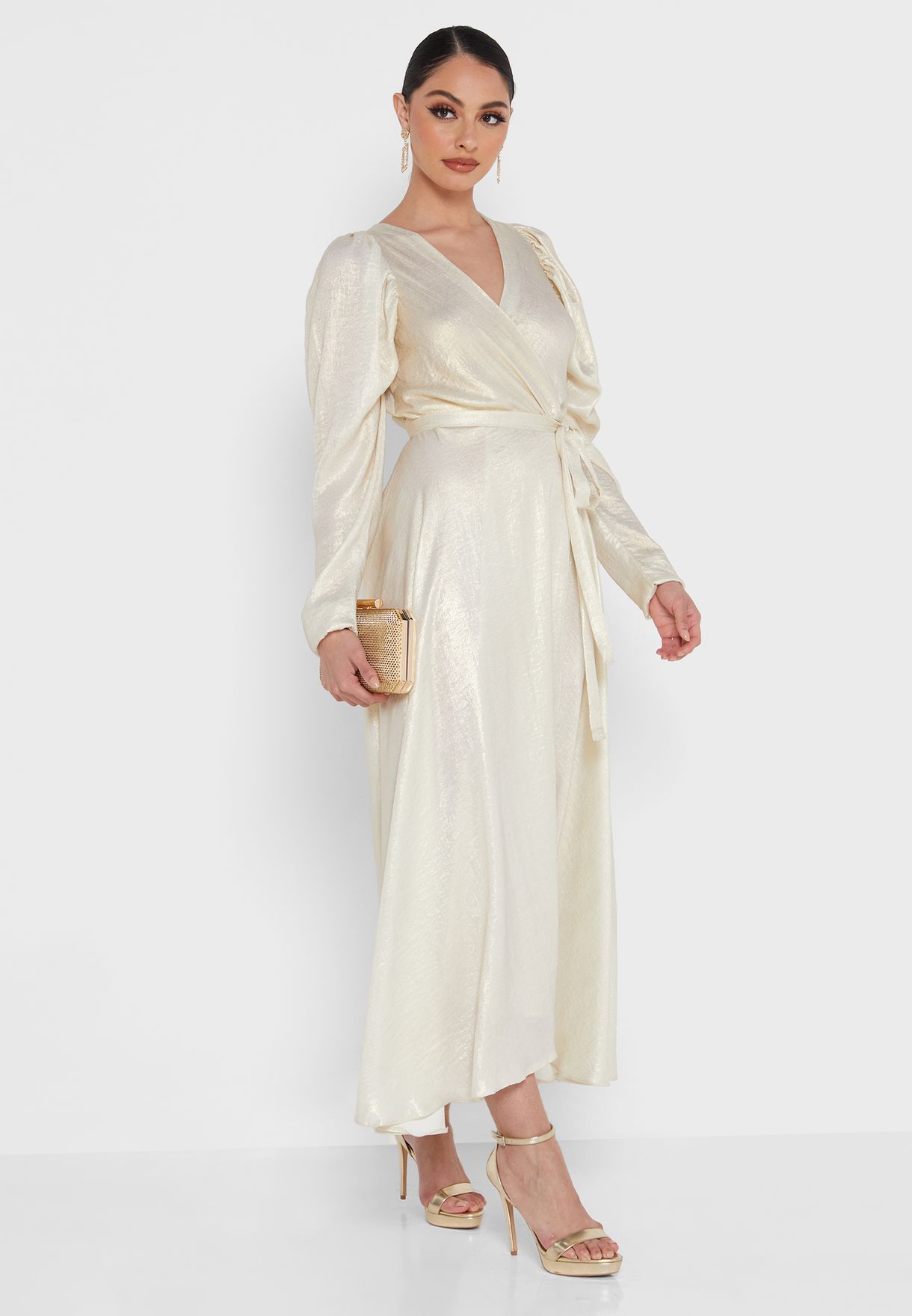 Buy Khizana gold Shimmer Wrap Dress for Women in MENA, Worldwide
