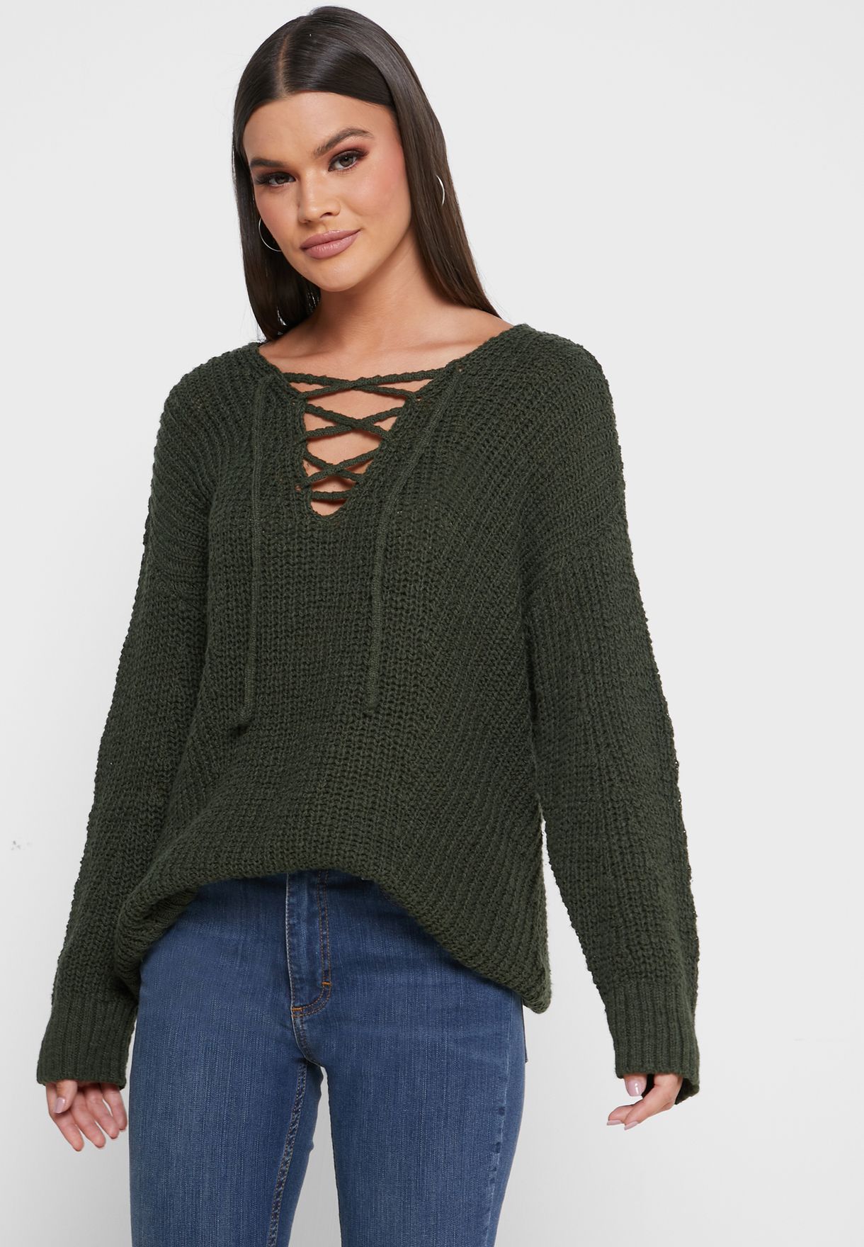 Buy American Eagle green Lace Up Knitted Sweater for Women in MENA ...