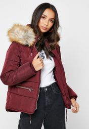 fur hooded jacket topshop