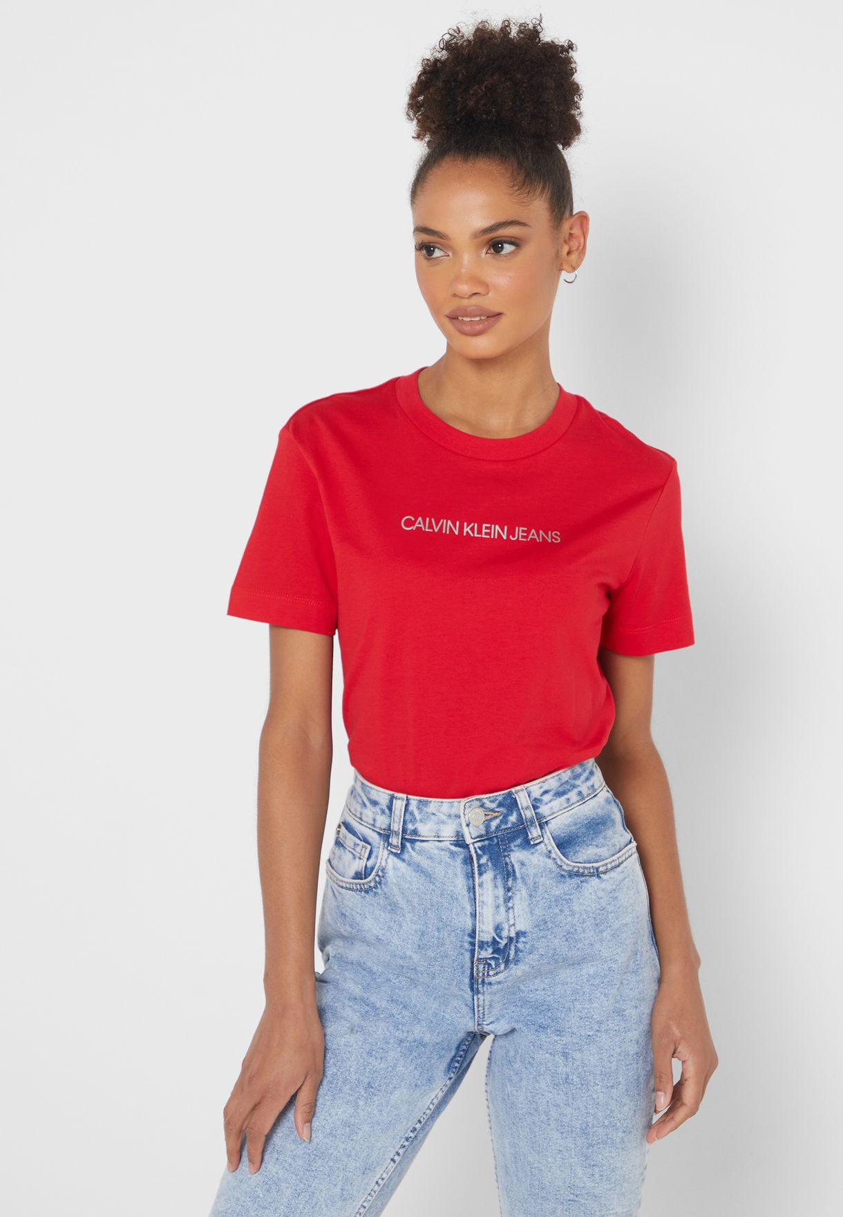 Productief Pijl periode Buy Calvin Klein Jeans red Logo Trim Crop T-Shirt for Women in MENA,  Worldwide