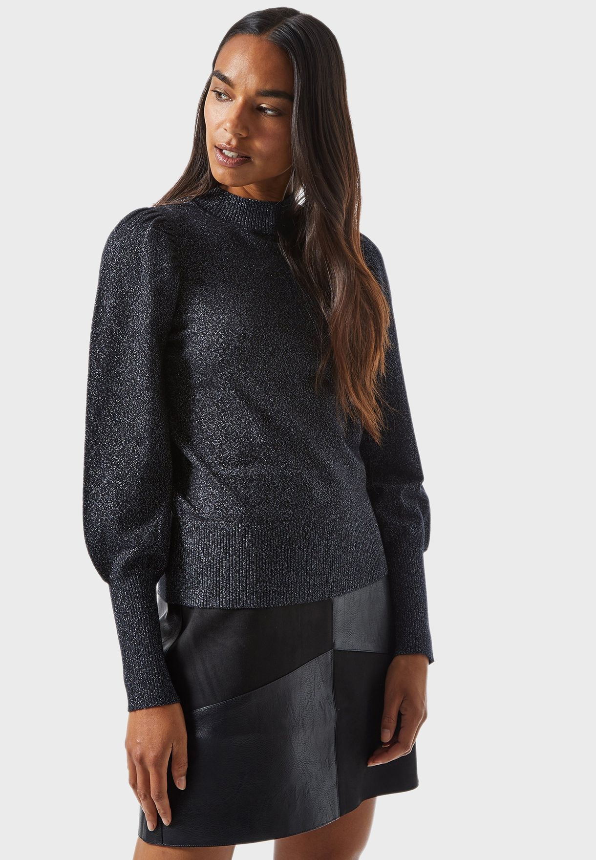 high neck puff sleeve jumper