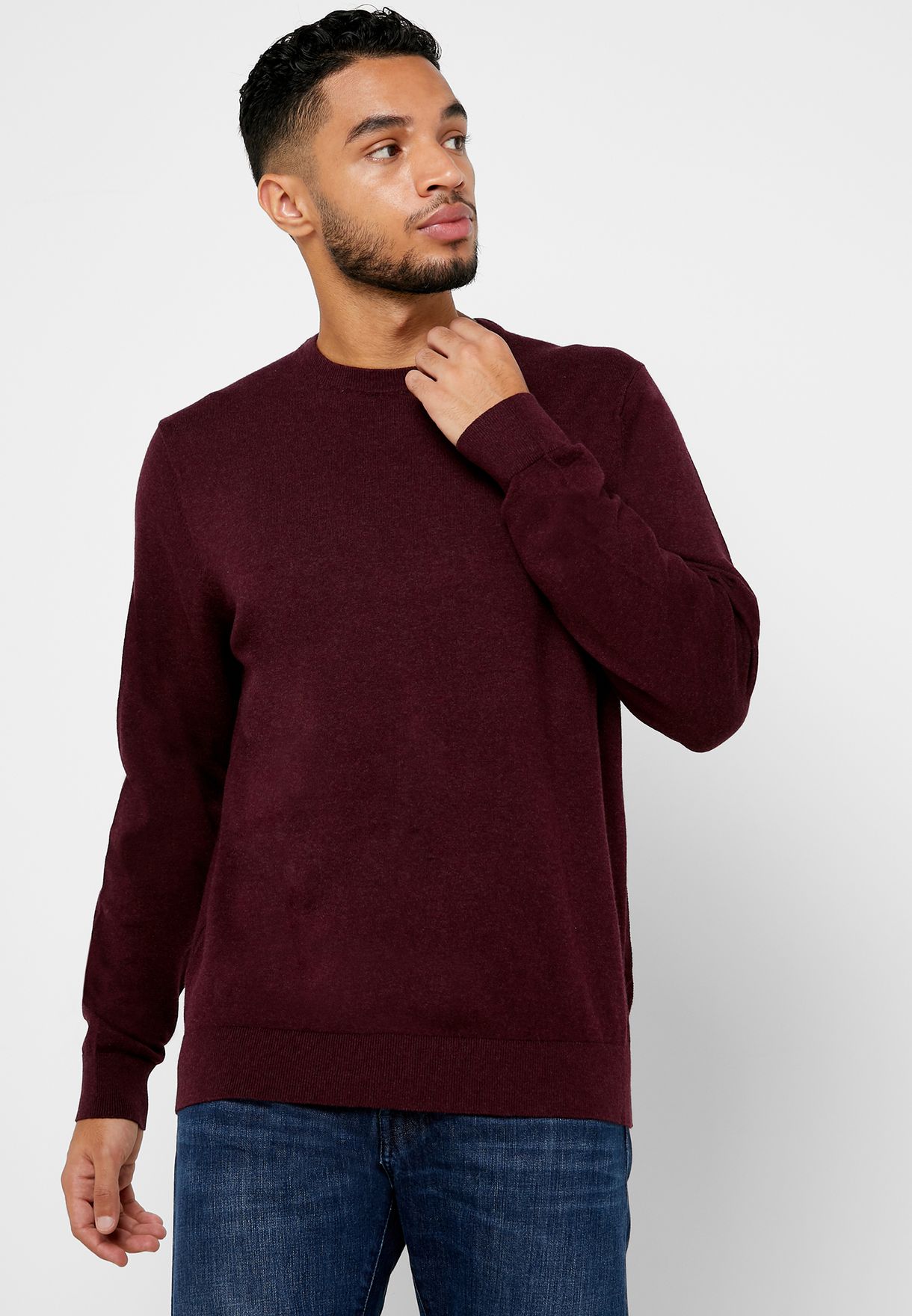 men's burgundy crew neck sweater