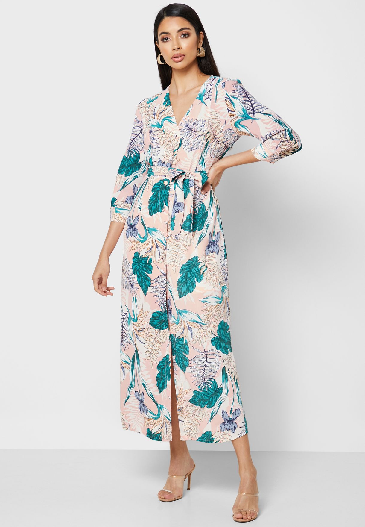 floral print self tie maxi dress