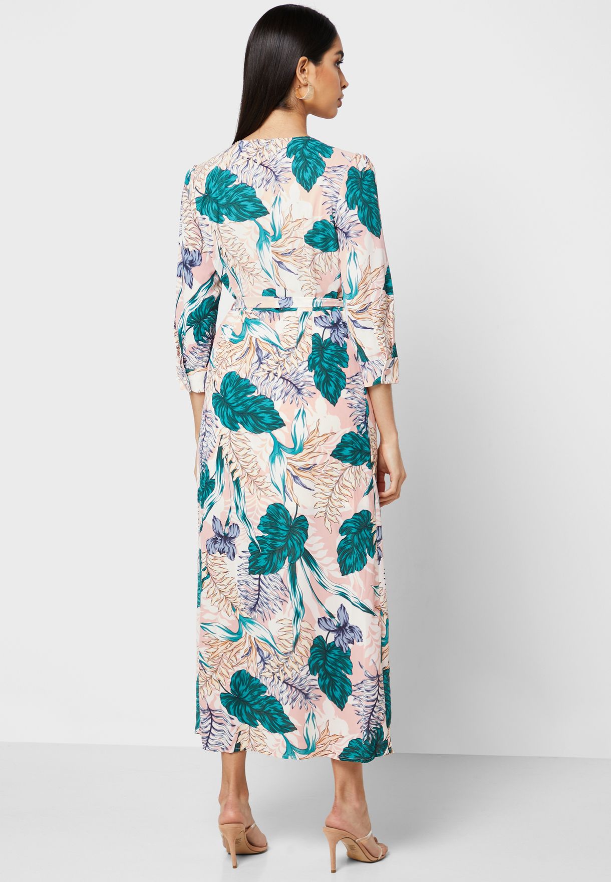 floral print self tie maxi dress