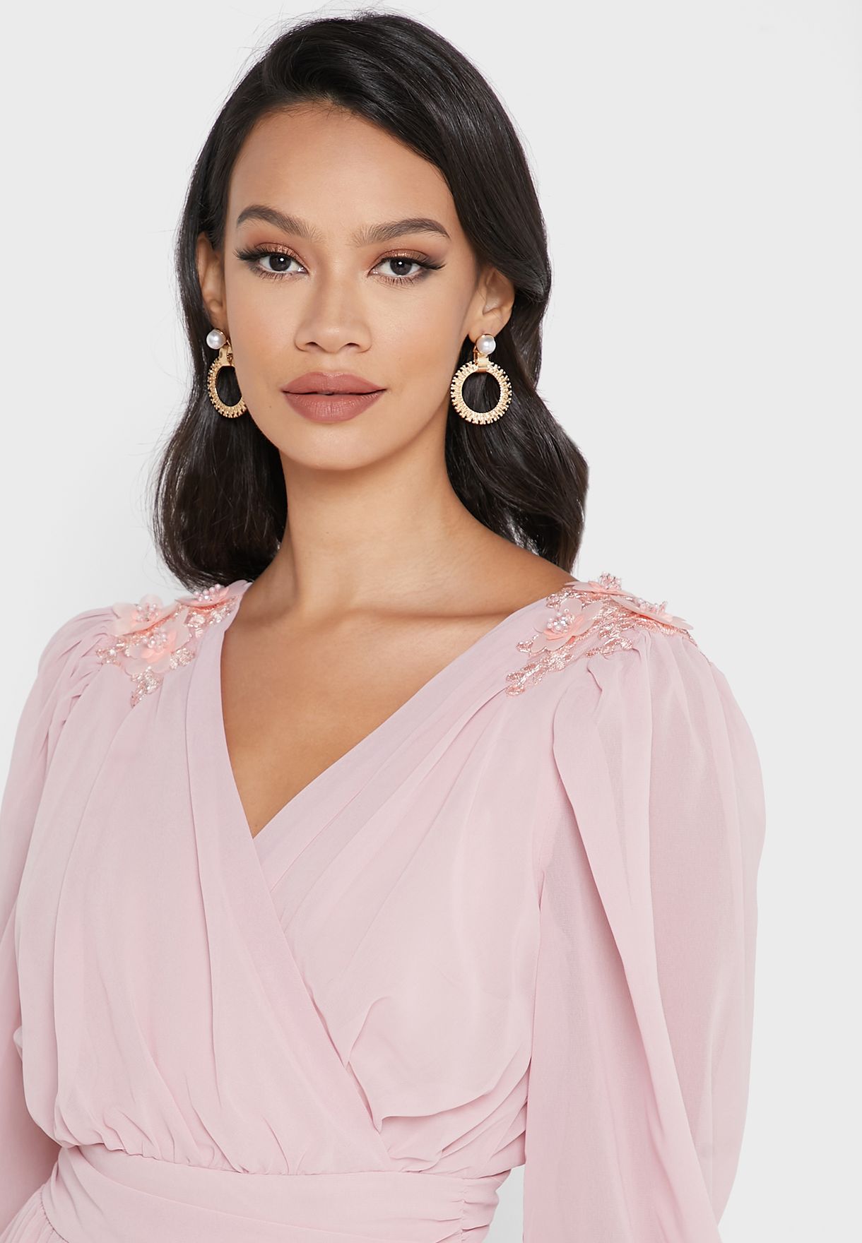 Surplice Neck Pleated Dress