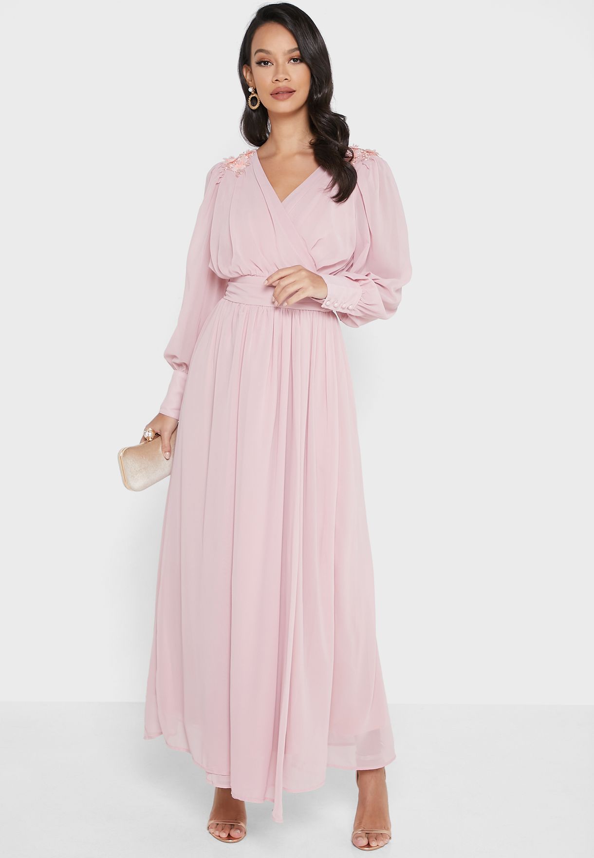 Surplice Neck Pleated Dress