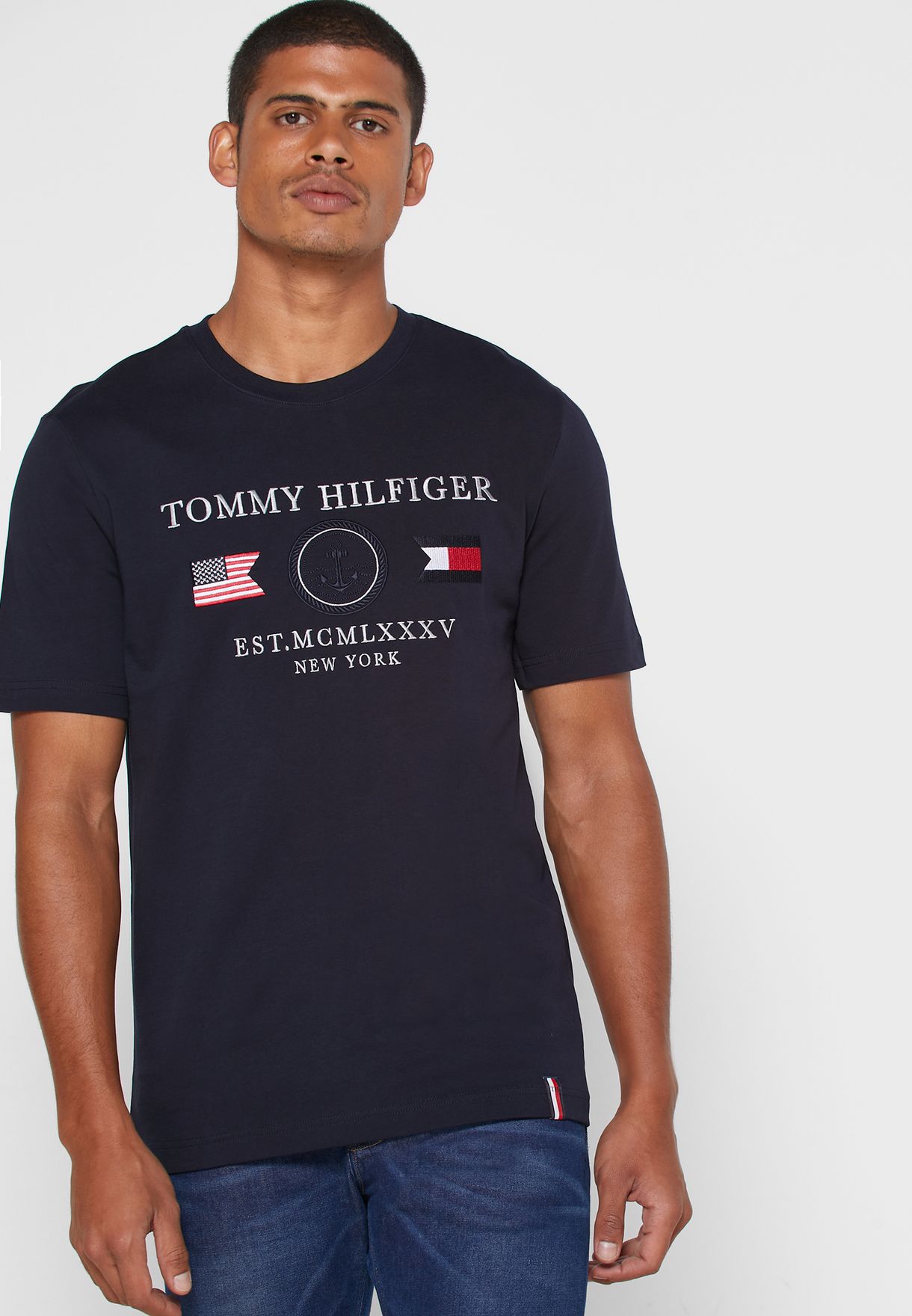 Buy Tommy Hilfiger navy Anchor Flags Relaxed Fit Crew Neck T-Shirt for ...