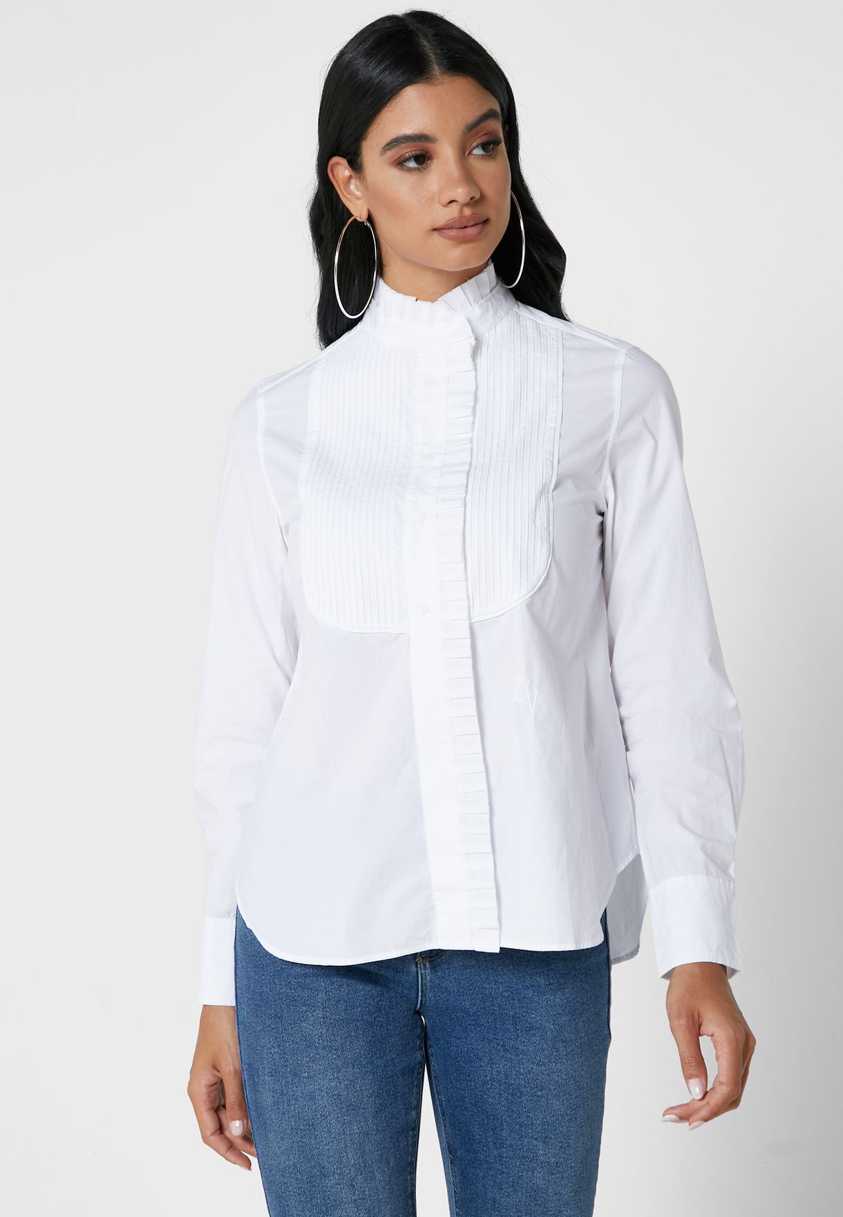 ruffle neck white shirt