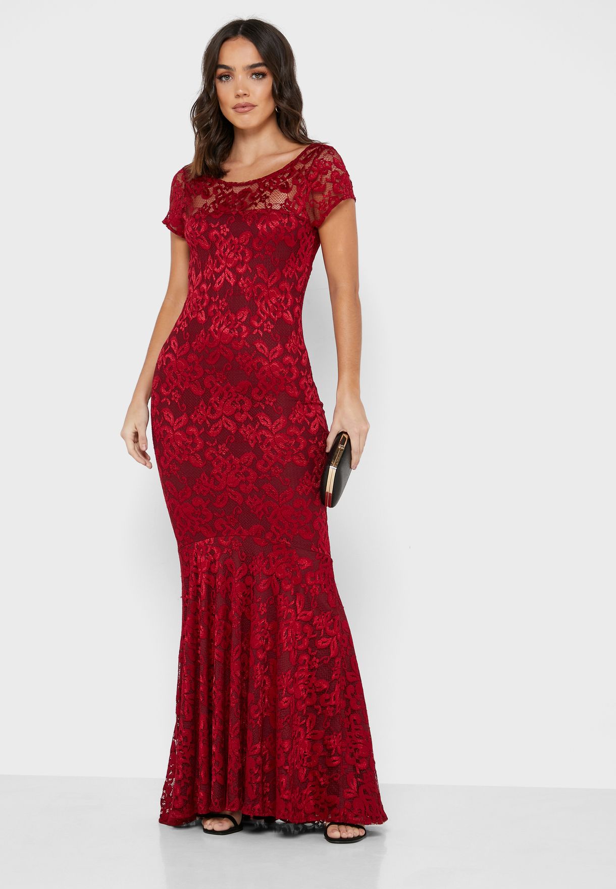 red lace fishtail dress