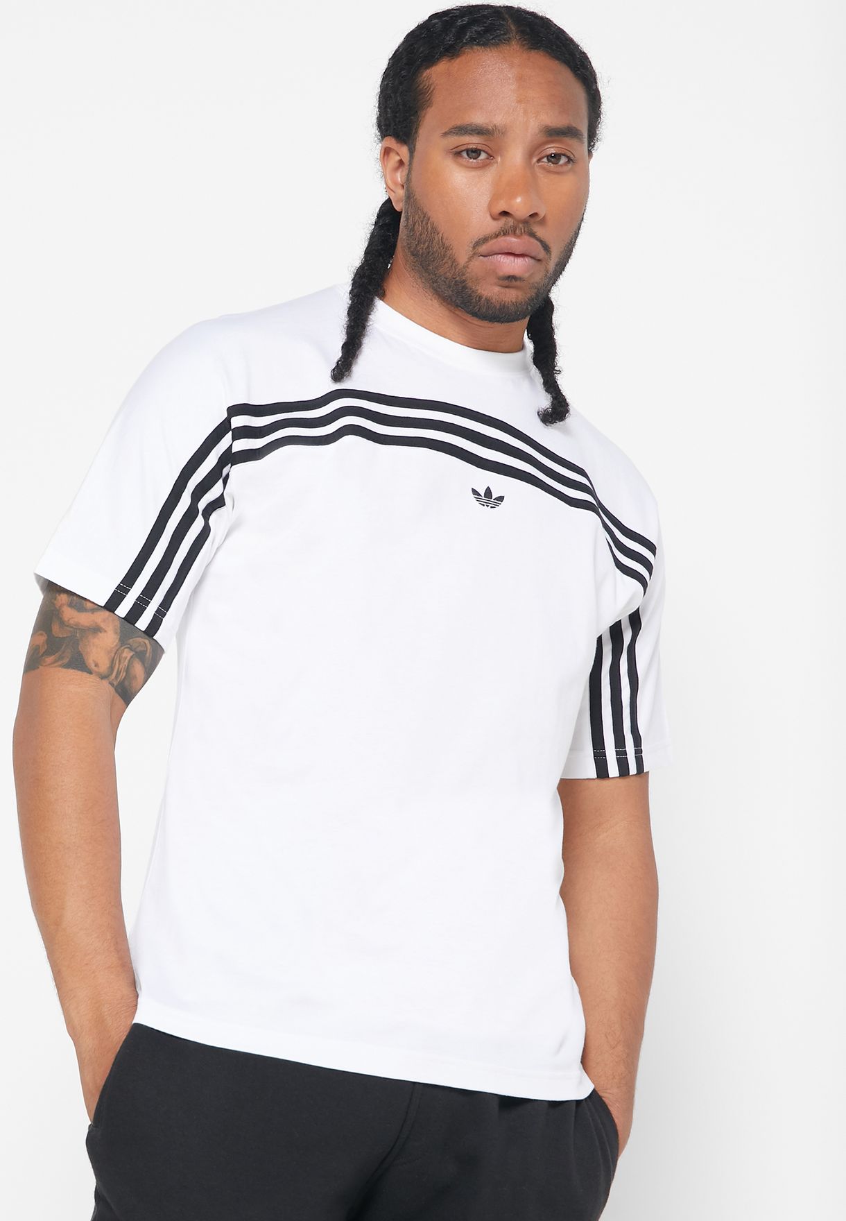 Buy adidas Originals white 3 Stripe T-Shirt for Men in MENA, Worldwide |  FM1529