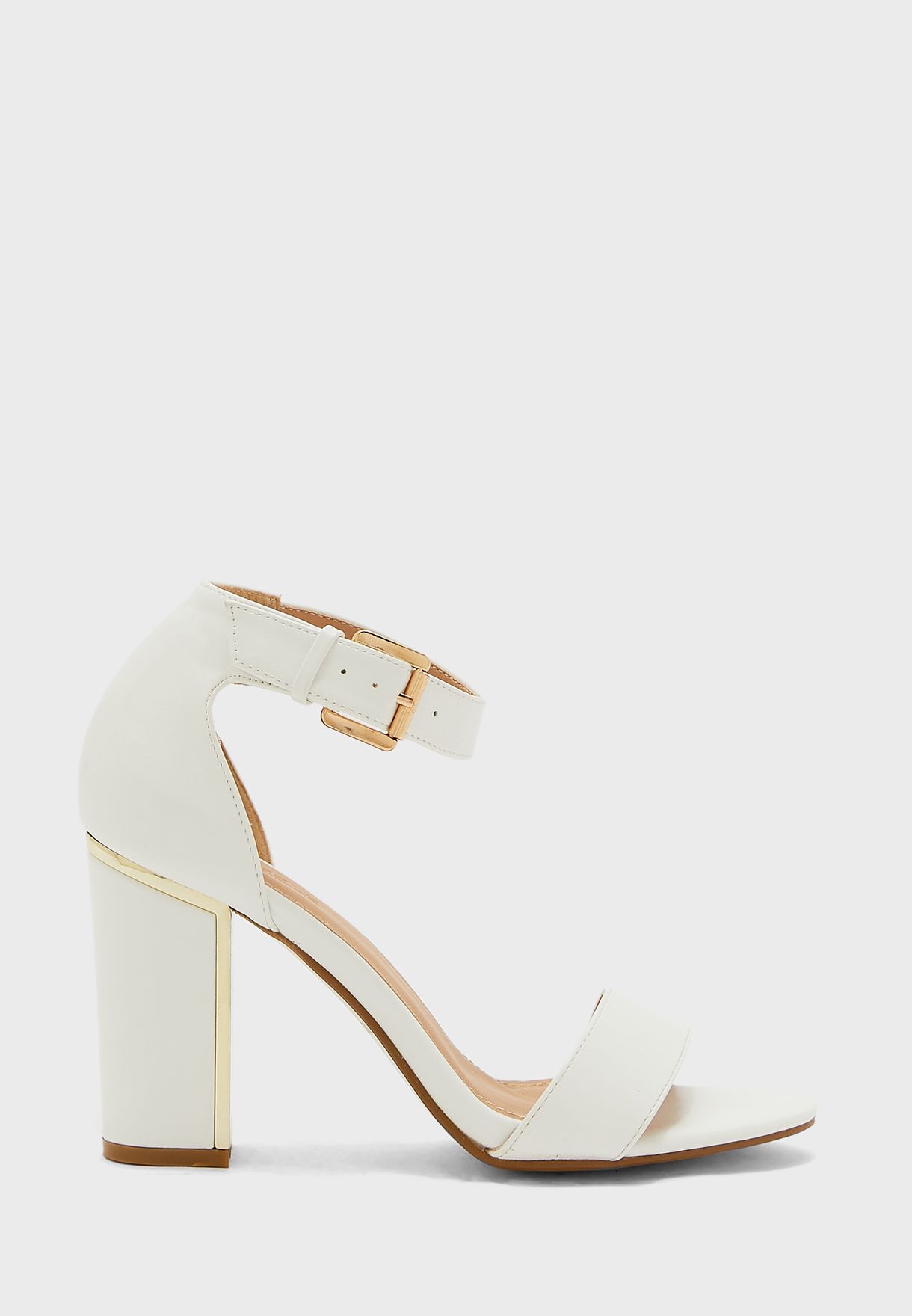 Buy Truffle white Block Heel Ankle Strap Sandal With Gold Trim for ...