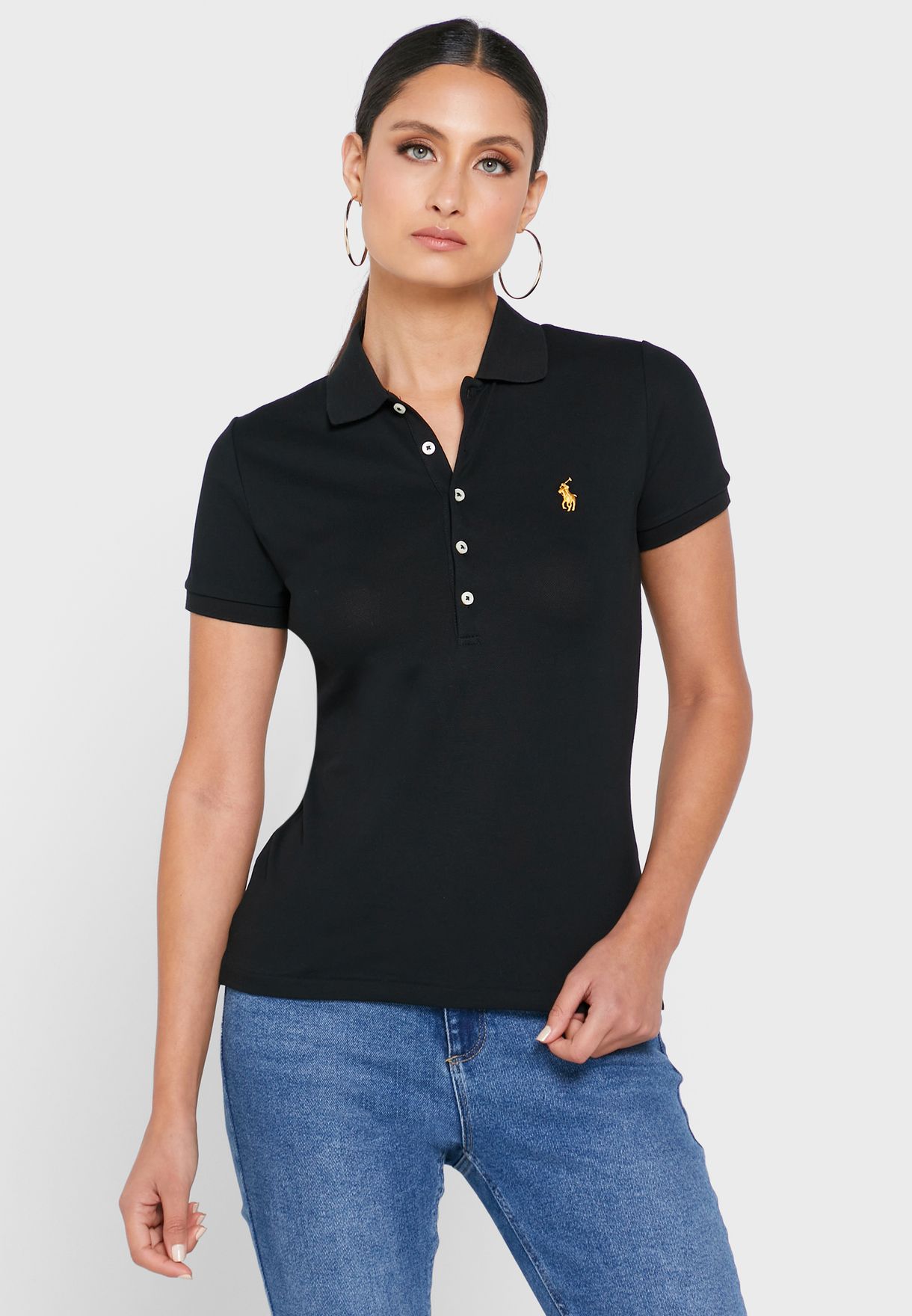 Buy Polo Ralph Lauren black Button Detail Polo Shirt for Women in Dubai,  Abu Dhabi