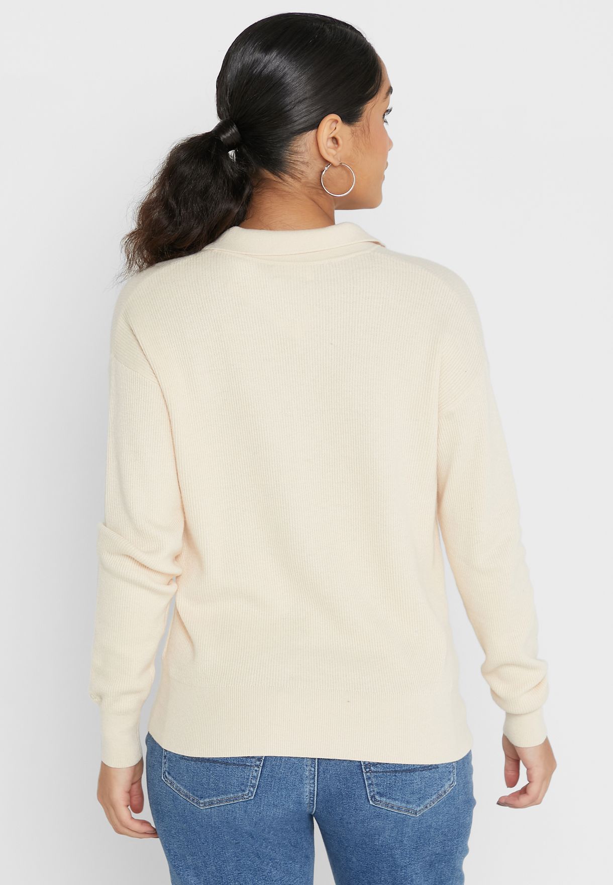 Polo Neck Ribbed Sweater