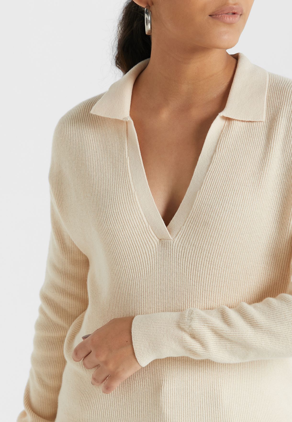 Polo Neck Ribbed Sweater