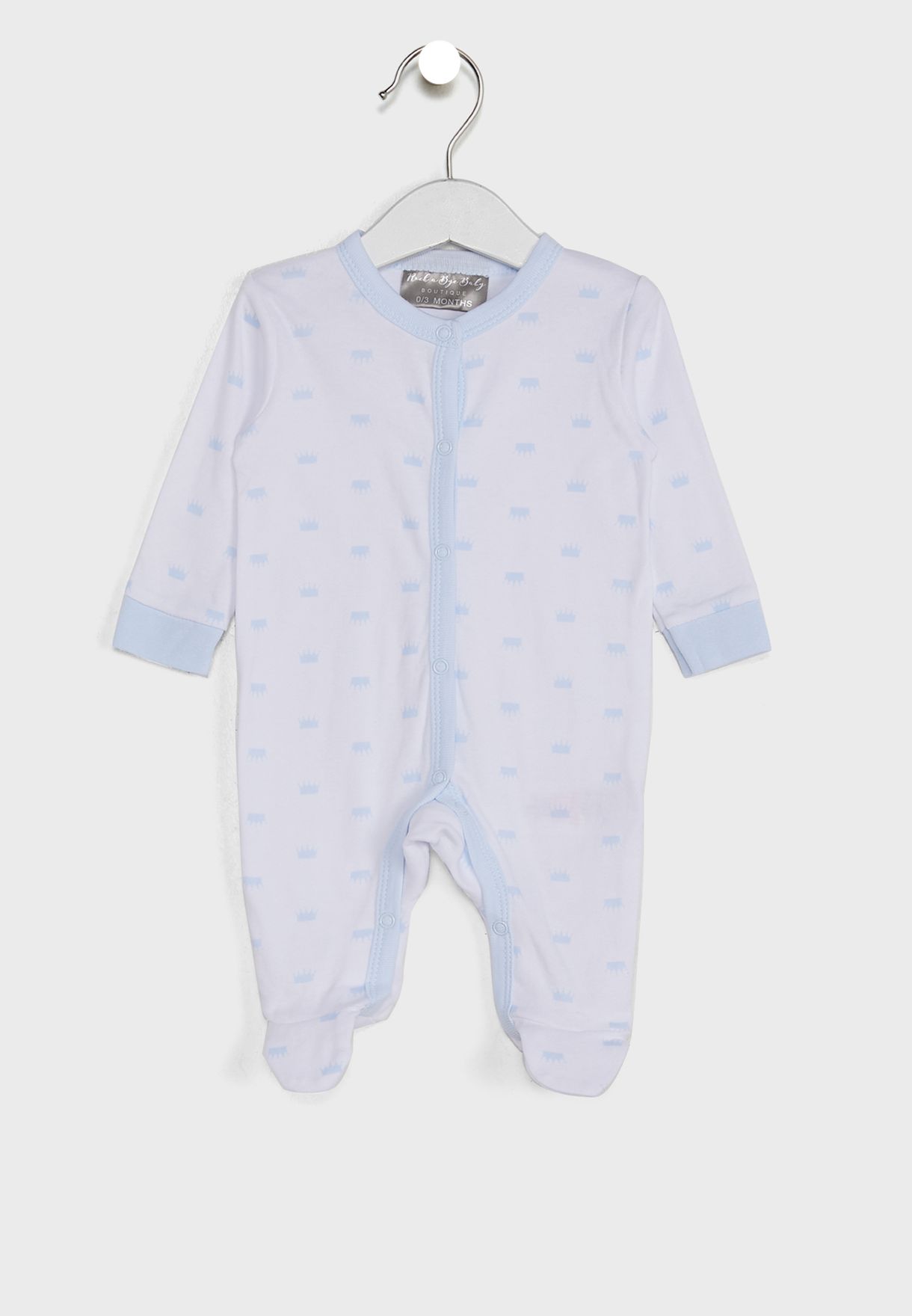 Infant Crown Sleep suit + Hat Bib Set