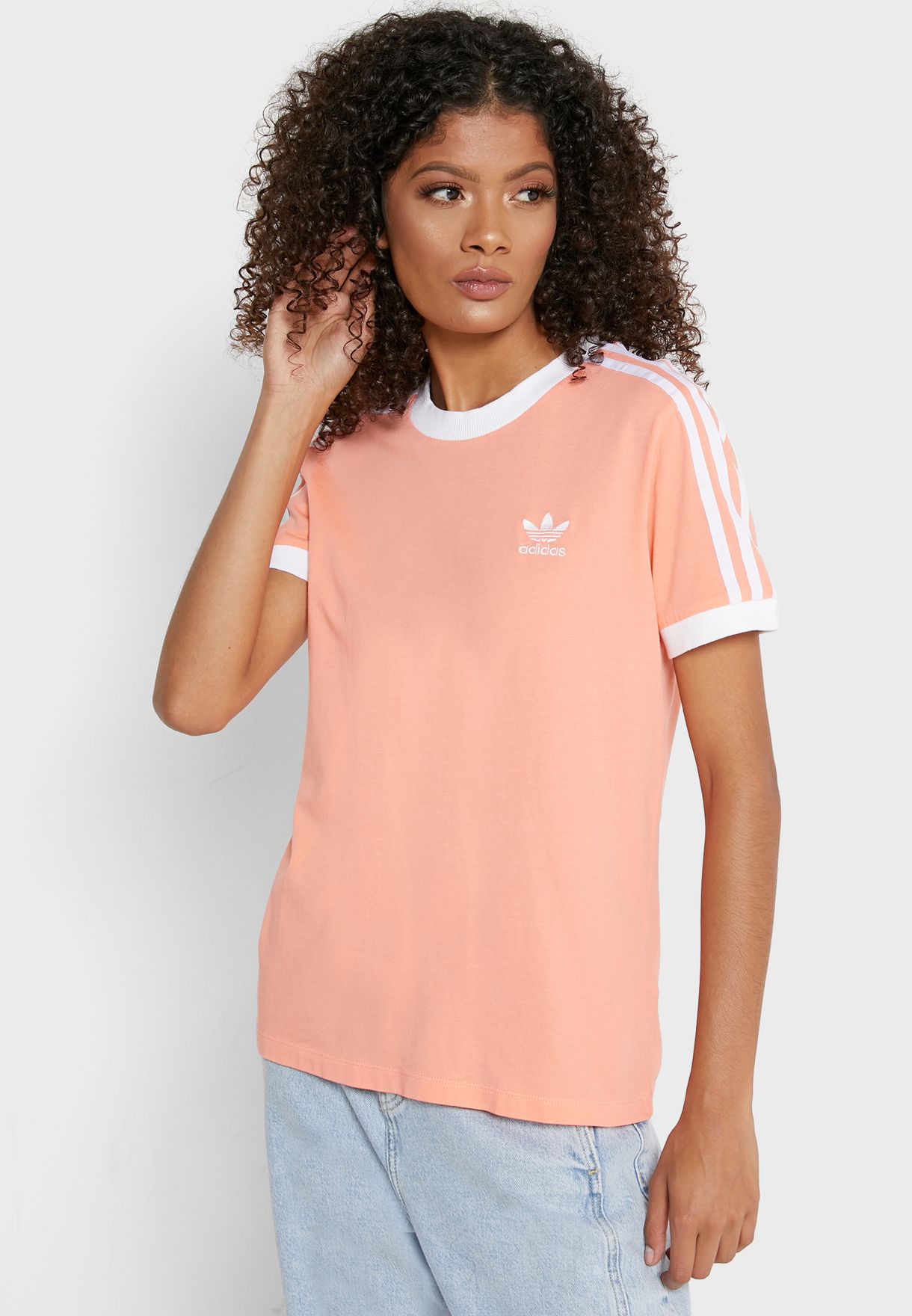 adidas 3 stripe t shirt pink
