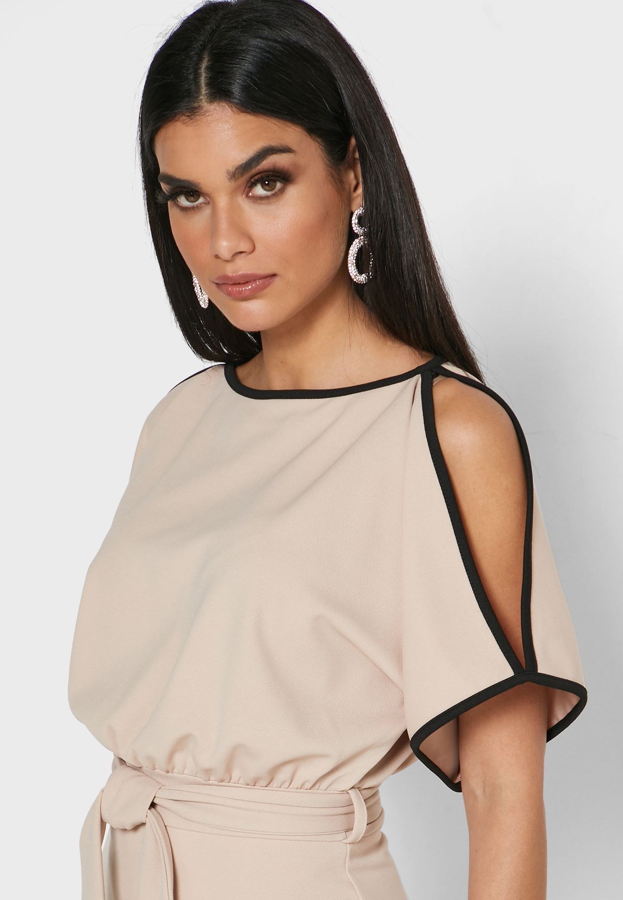 Buy Quiz beige Piping Detail Cold Shoulder Dress for Women in MENA ...