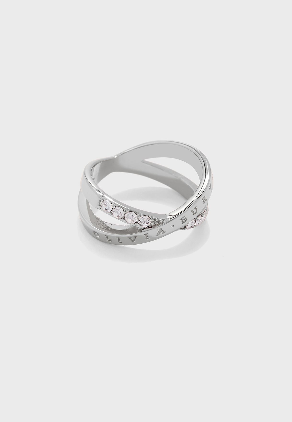 olivia burton bejewelled interlink ring silver