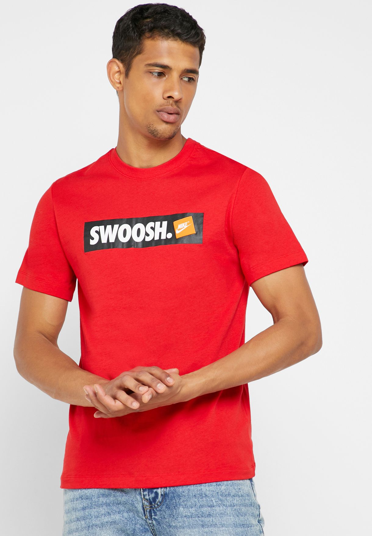 Nike red Swoosh Bumper Sticker T-Shirt 