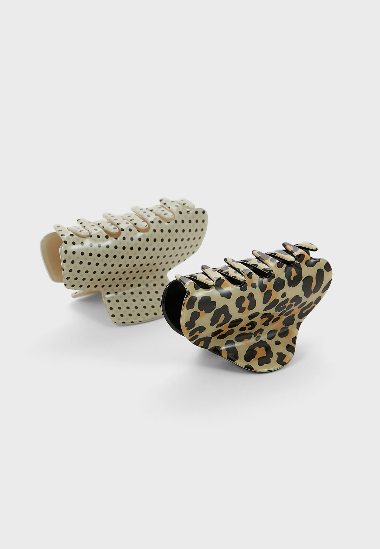 Pack Of 2 Polka Dot And Leopard Hair Claws 
