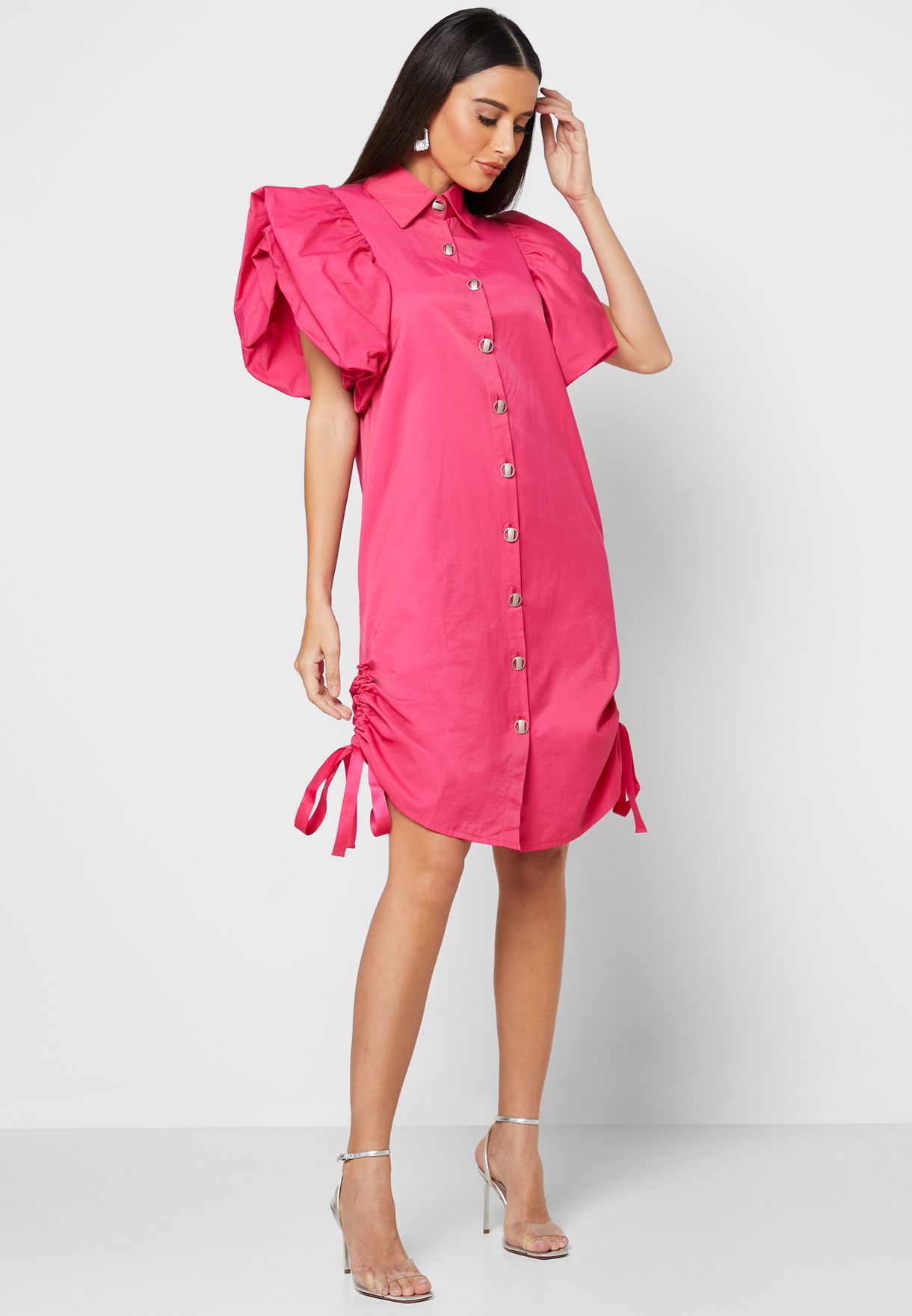 Iconic pink Layered Sleeve Shirt Dress 