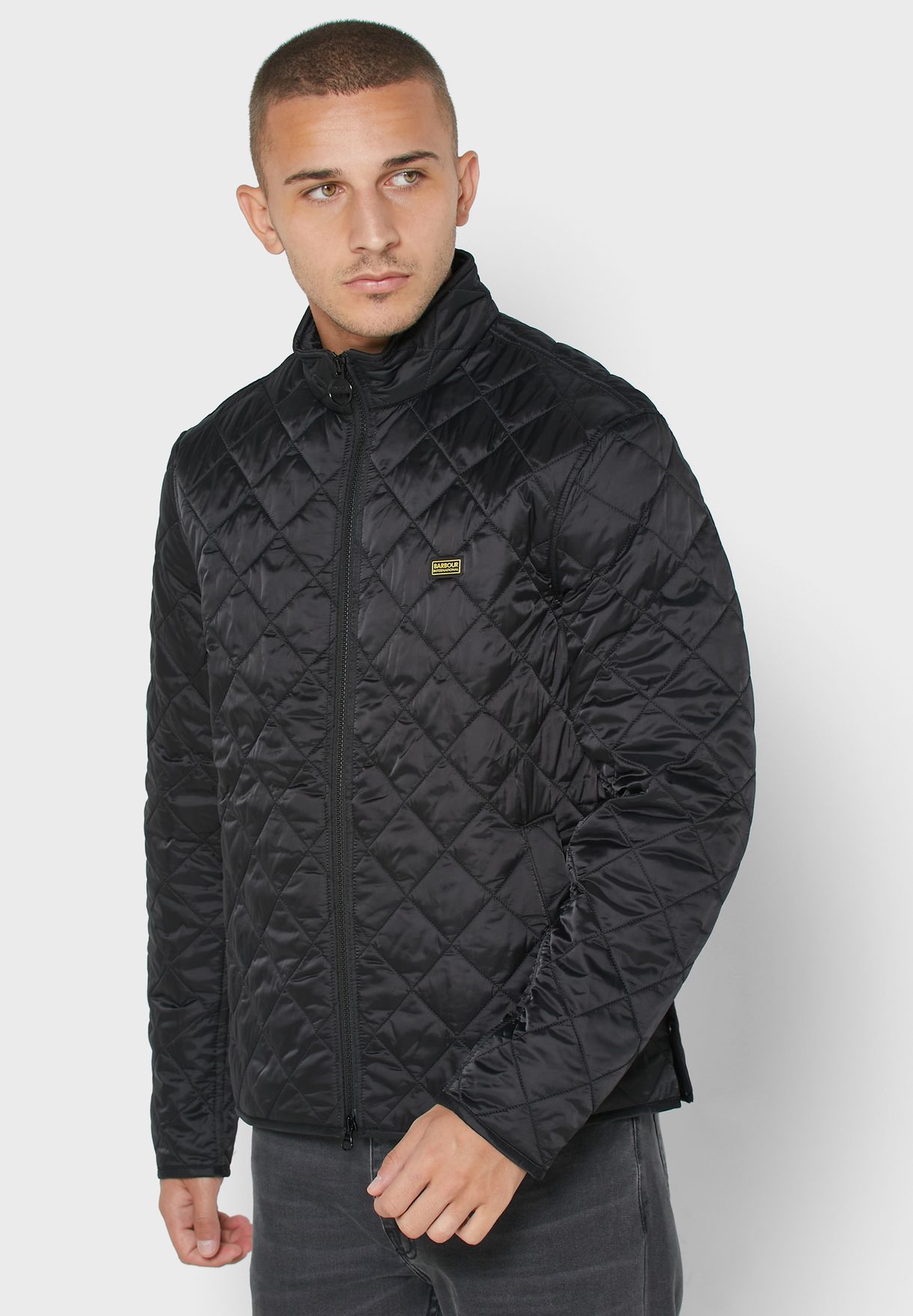 barbour international gear quilted jacket black
