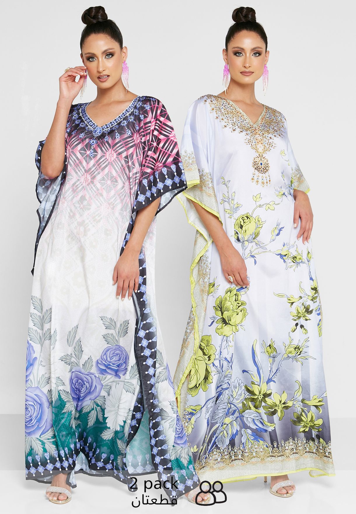 2 Pack Kimono Sleeve Printed Kaftan
