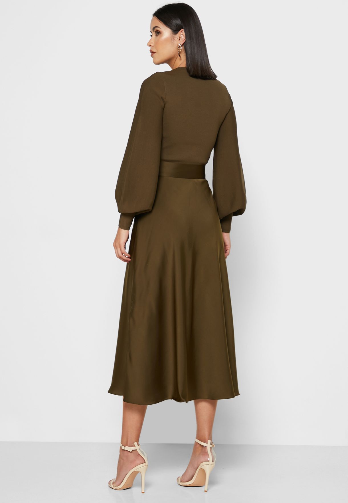 Buy Ted Baker khaki Gwenii Puff Sleeve Belted Dress for Women in Dubai ...