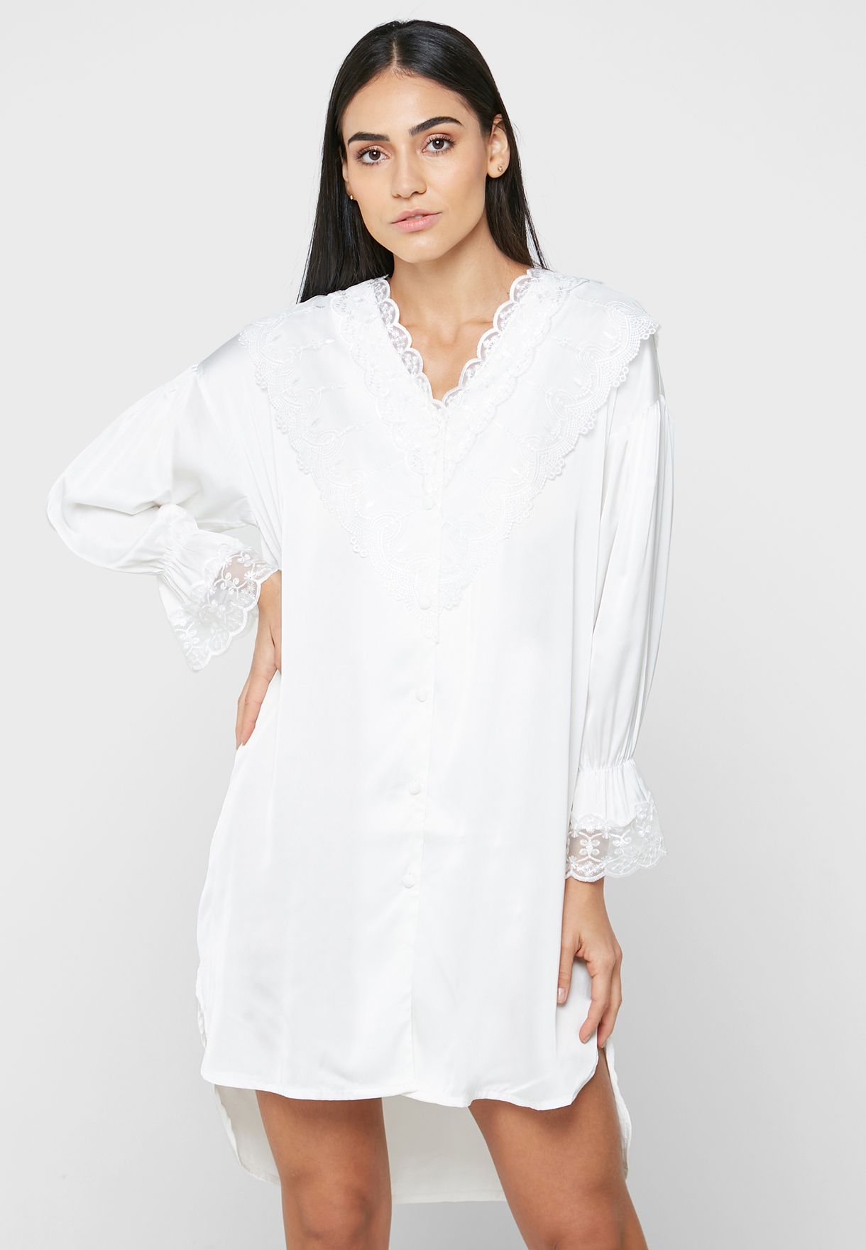 Buy Ella white Long Night Shirt for Women in Dubai, Abu Dhabi