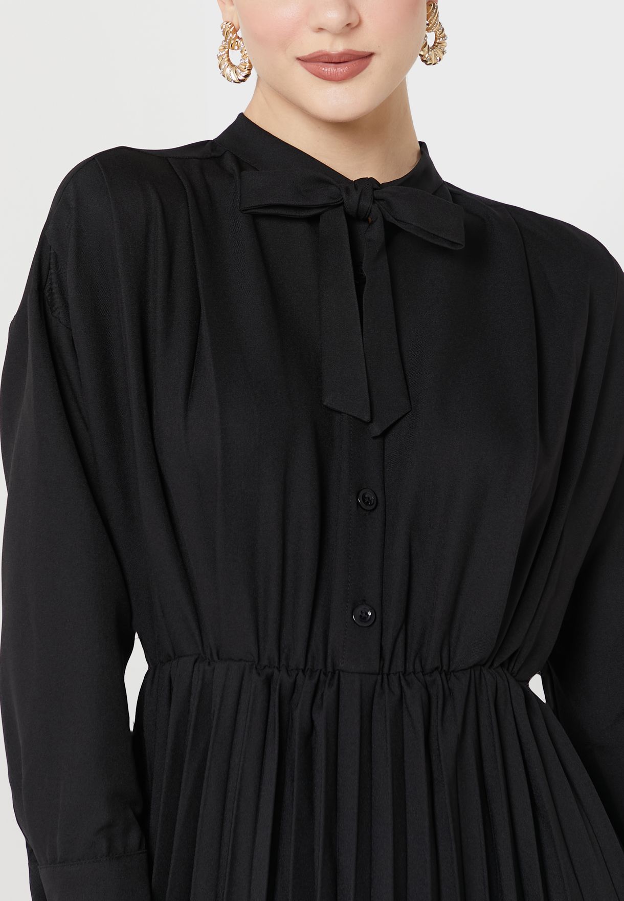 Pleated Effect Solid Dress