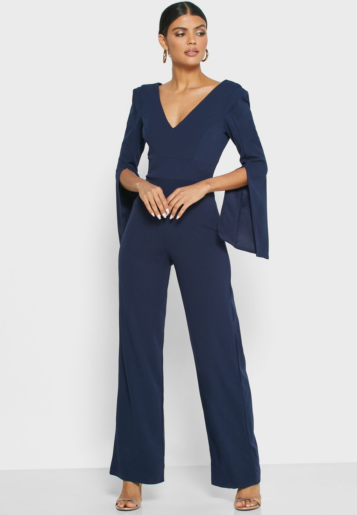 Buy Quiz blue V-Neck Split Sleeve Palazzo Jumpsuit for Women in MENA ...