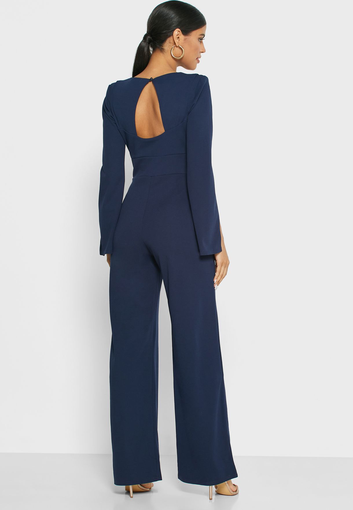 Buy Quiz blue V-Neck Split Sleeve Palazzo Jumpsuit for Women in Dubai ...