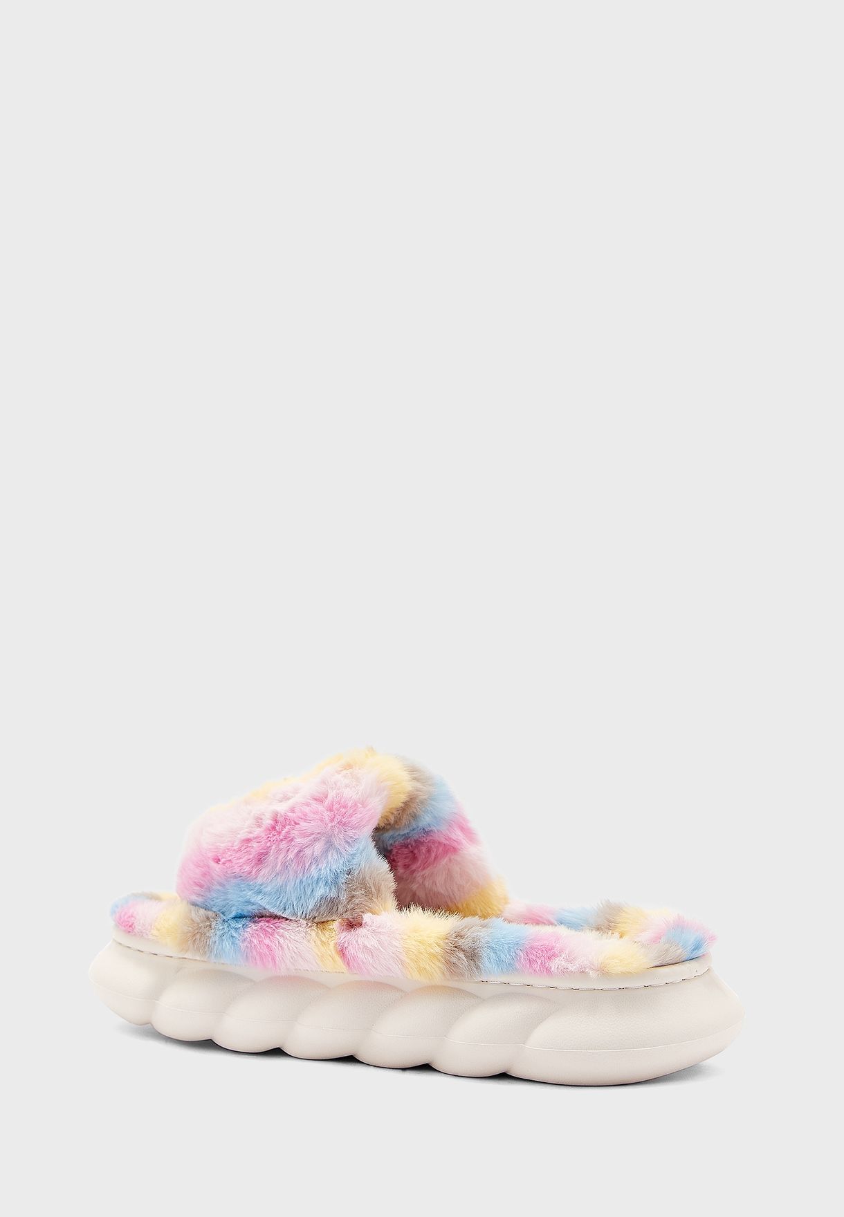 Pastel Stripe Furry Bedroom Slippers