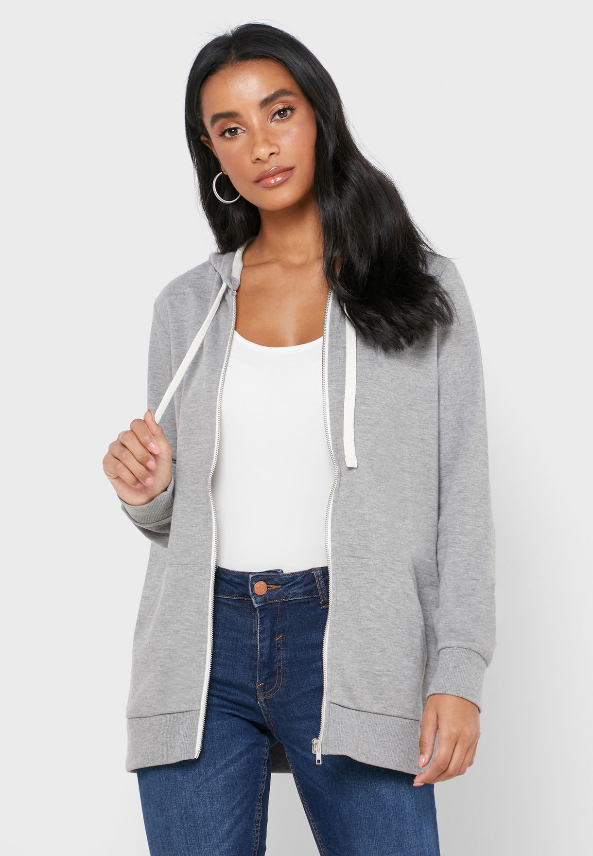 longline zip through hoodie womens