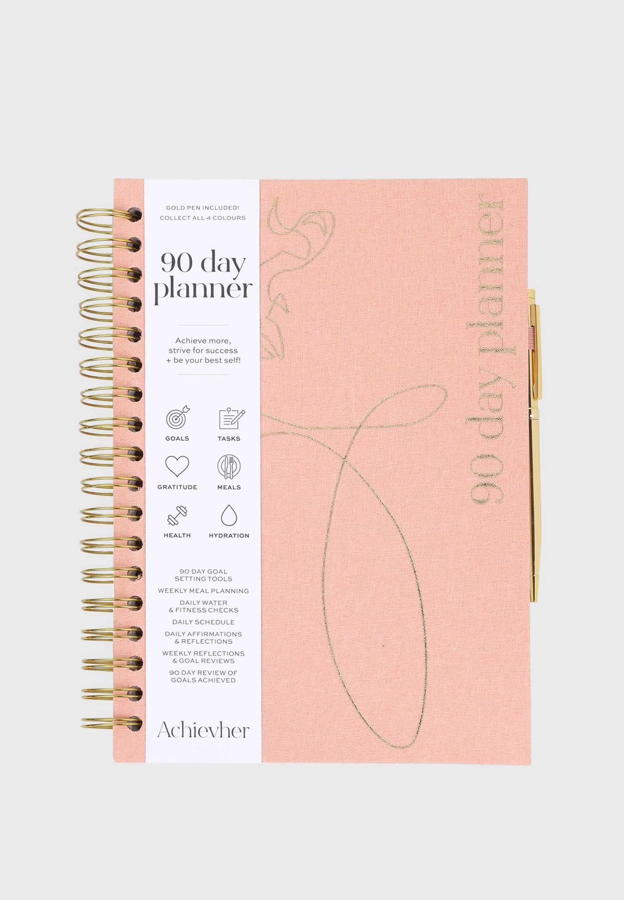 Achievher Linen B5 90 Day Planner With Gold Pen