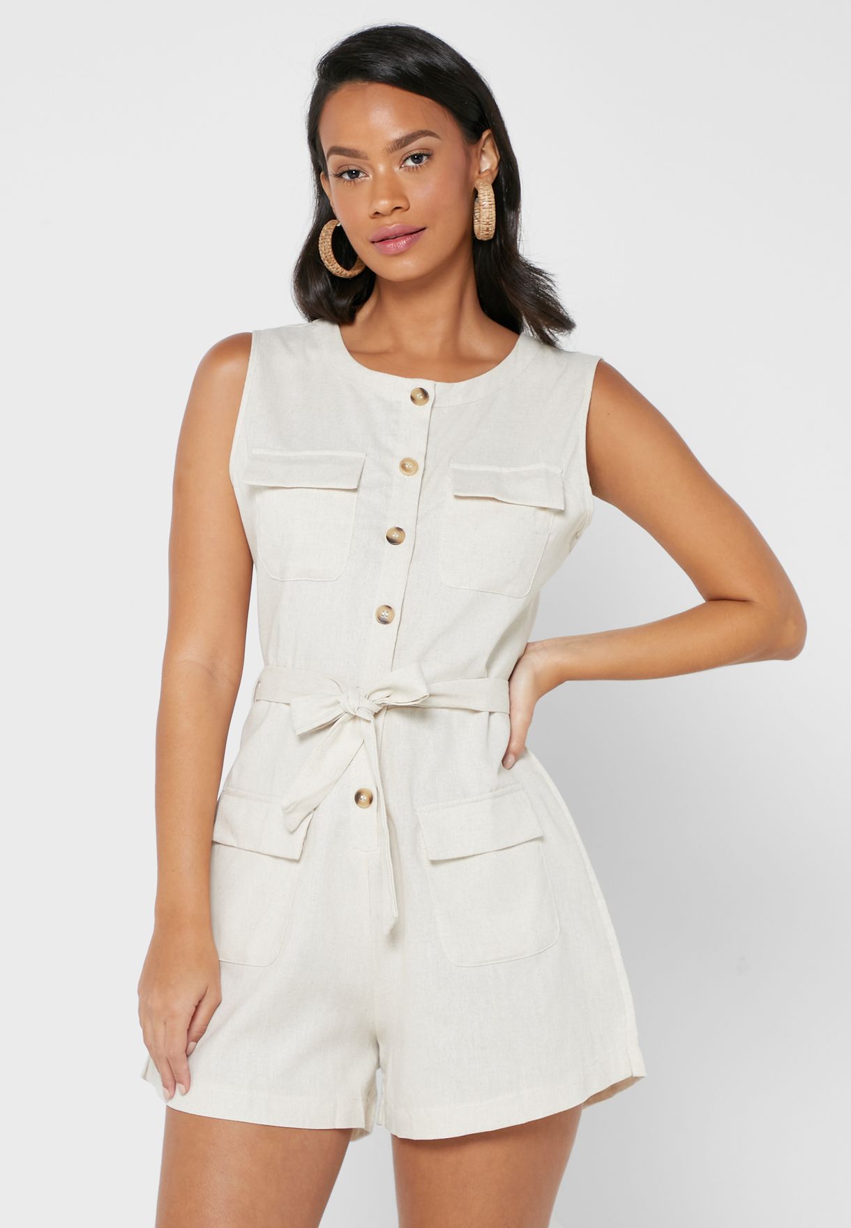 beige cargo playsuit