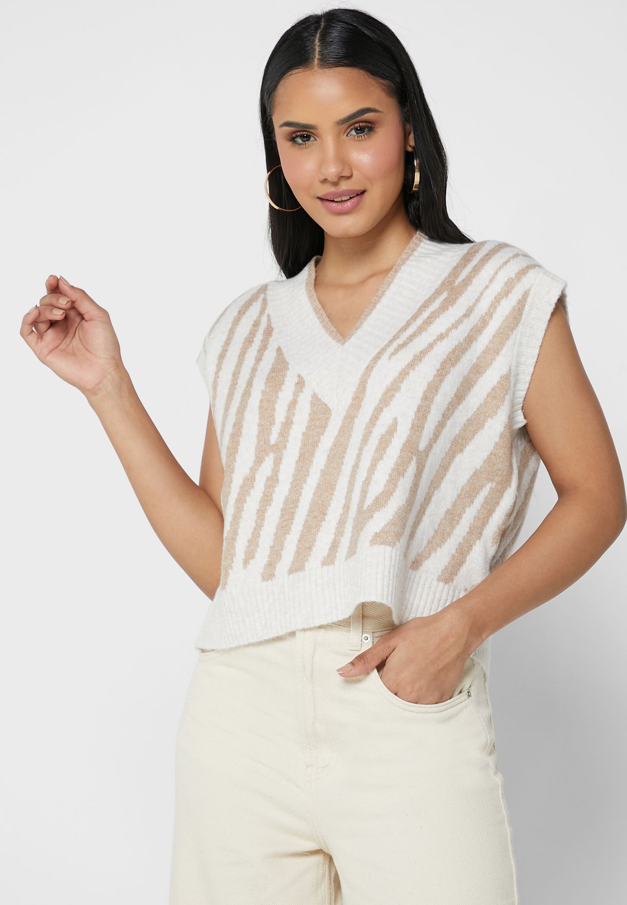 Printed V-Neck Sweater
