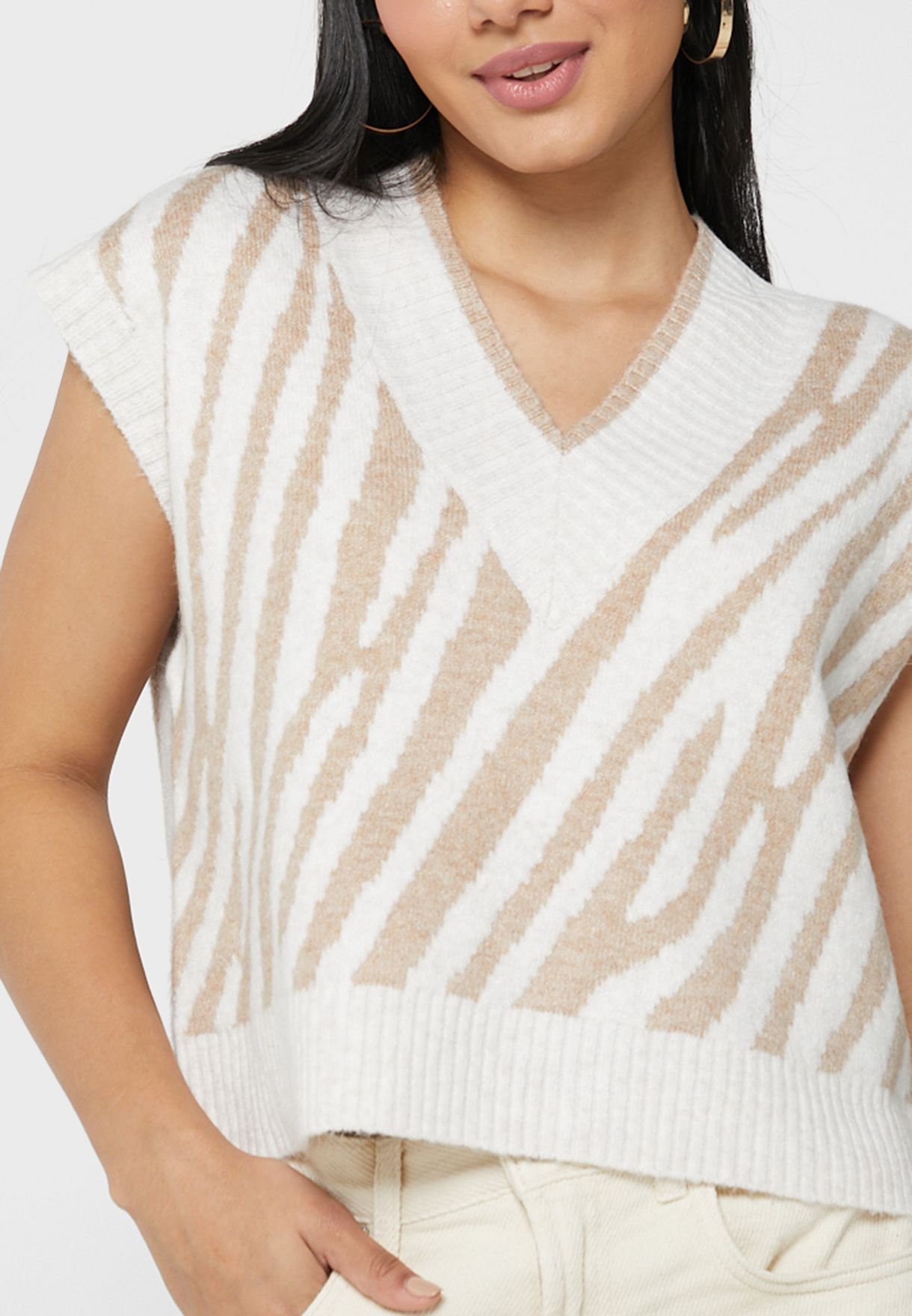 Printed V-Neck Sweater