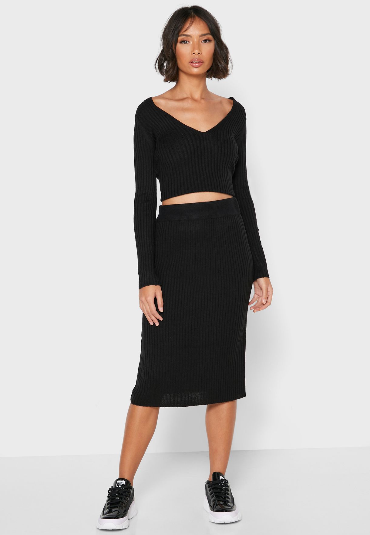 ribbed midi skirt set