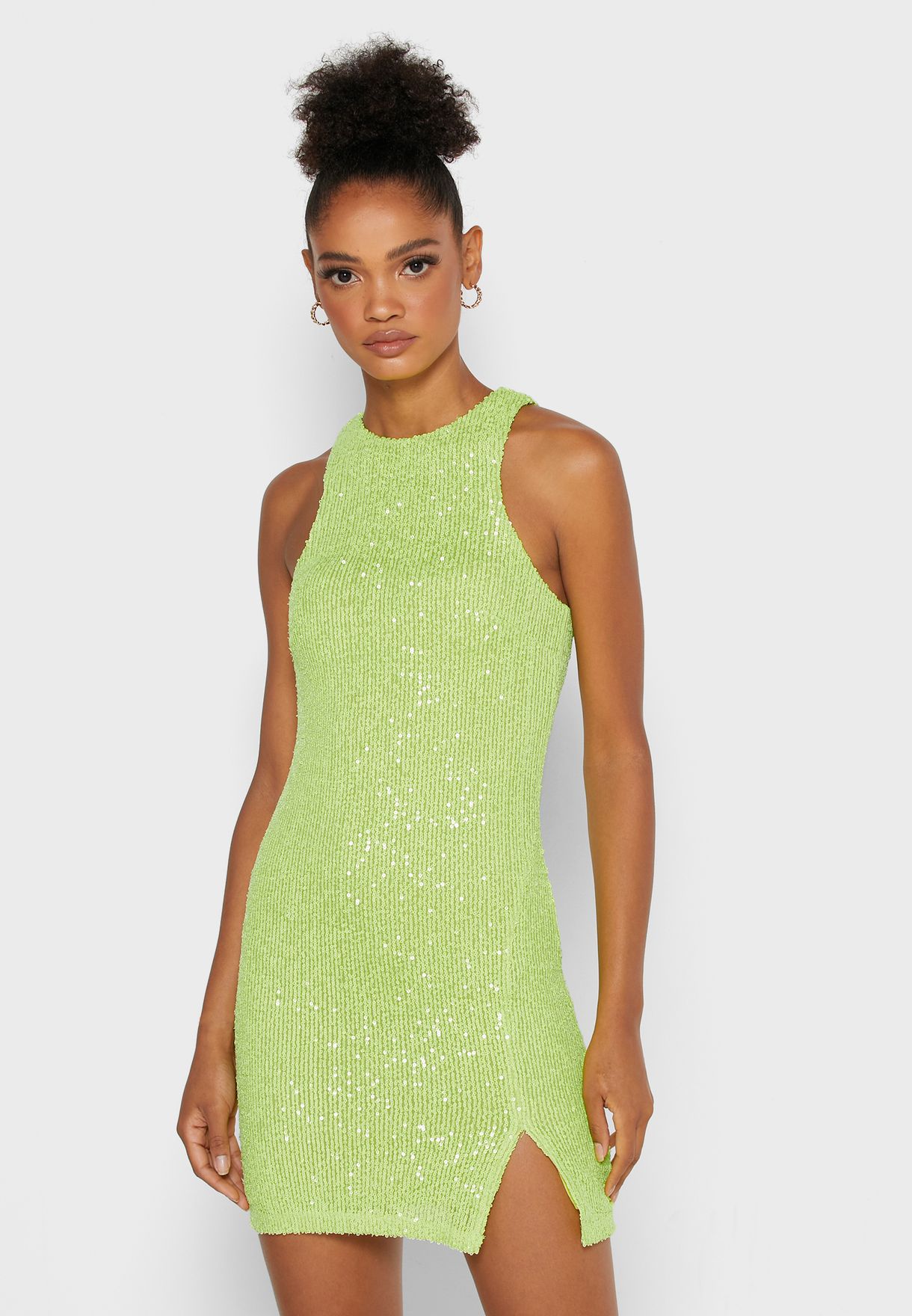 neon green sequin dress