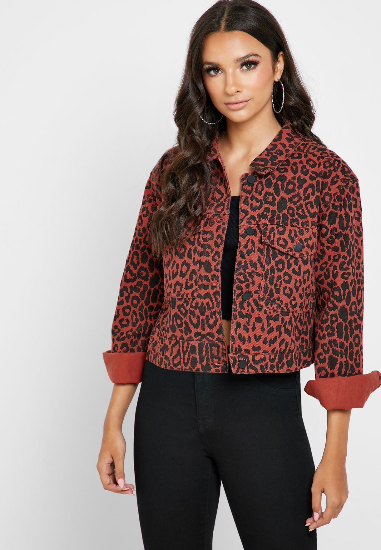 Buy Ginger prints Leopard Print Denim Jacket for Women in Riyadh, Jeddah